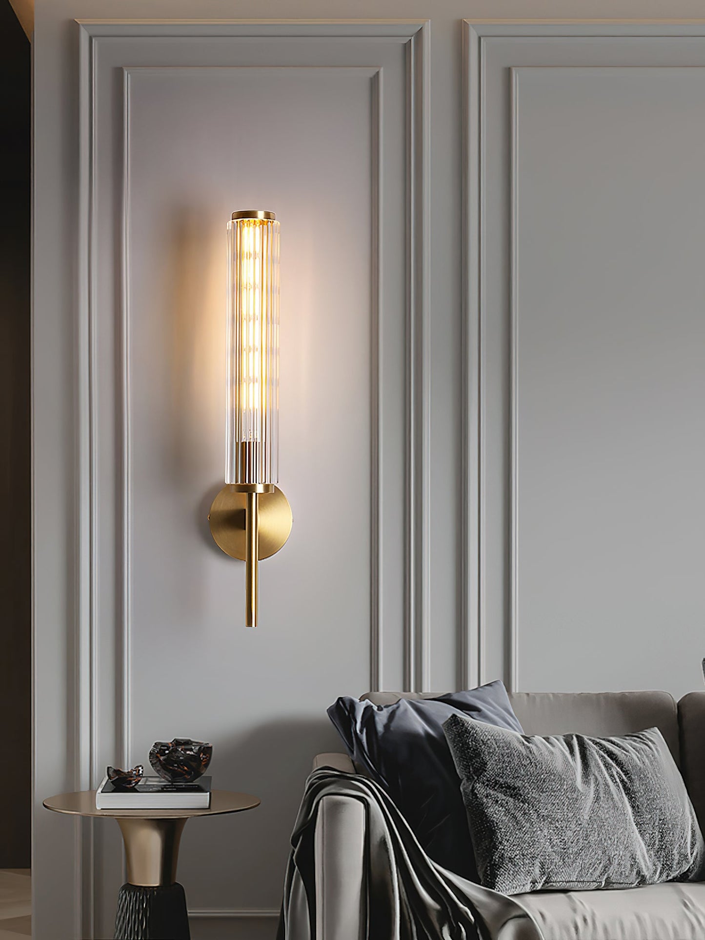 Glass Linear Brass Wall Light with Integrated LED Indoor