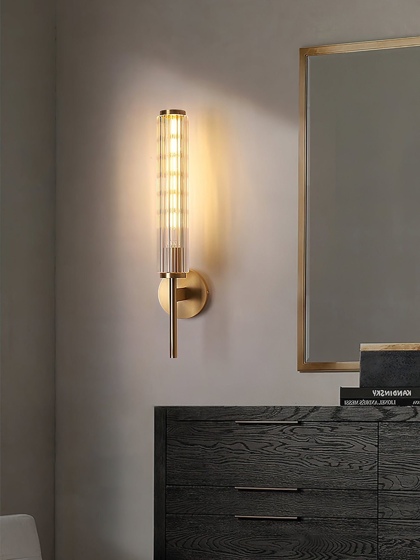 Glass Linear Brass Wall Light with Integrated LED Indoor