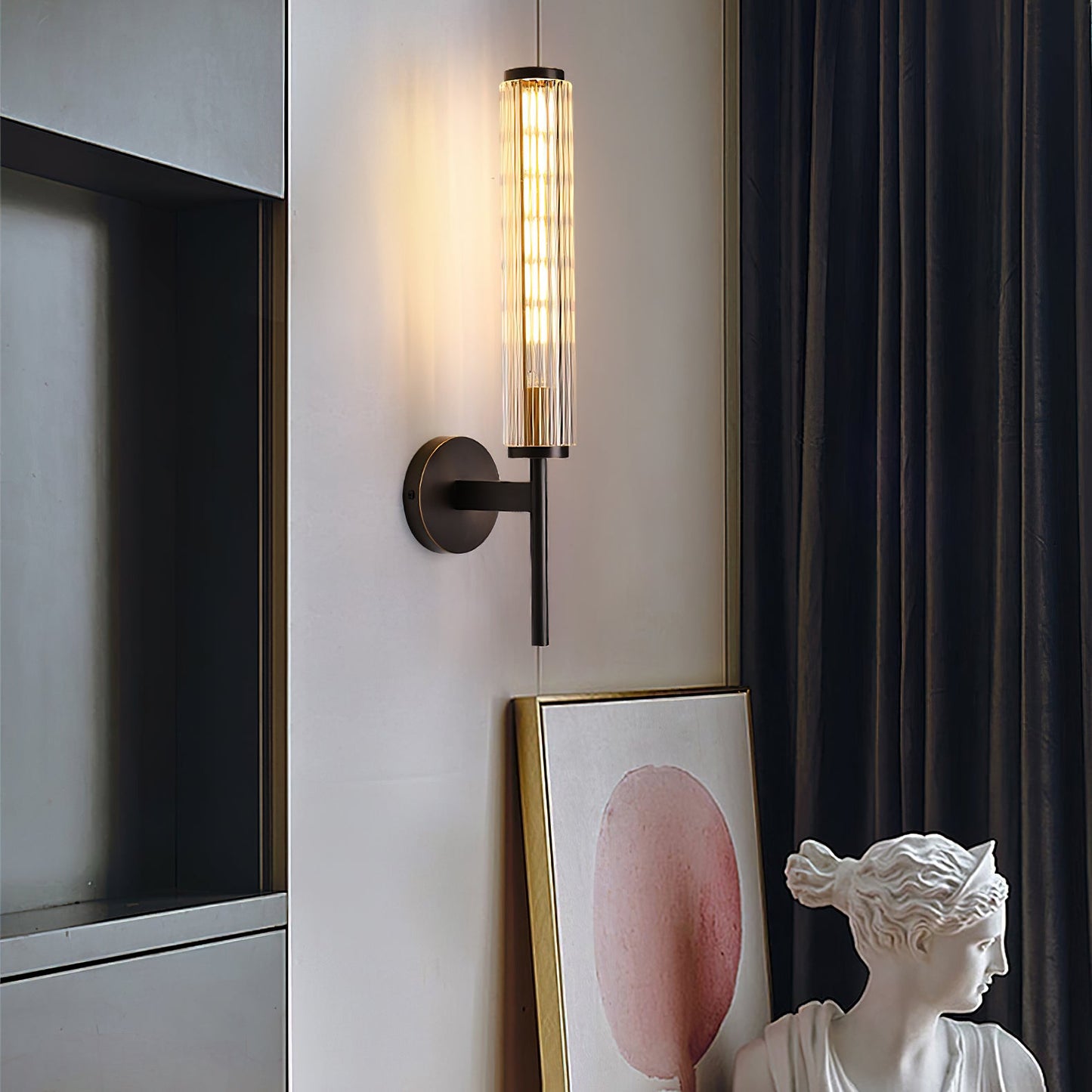 Glass Linear Brass Wall Light with Integrated LED Indoor