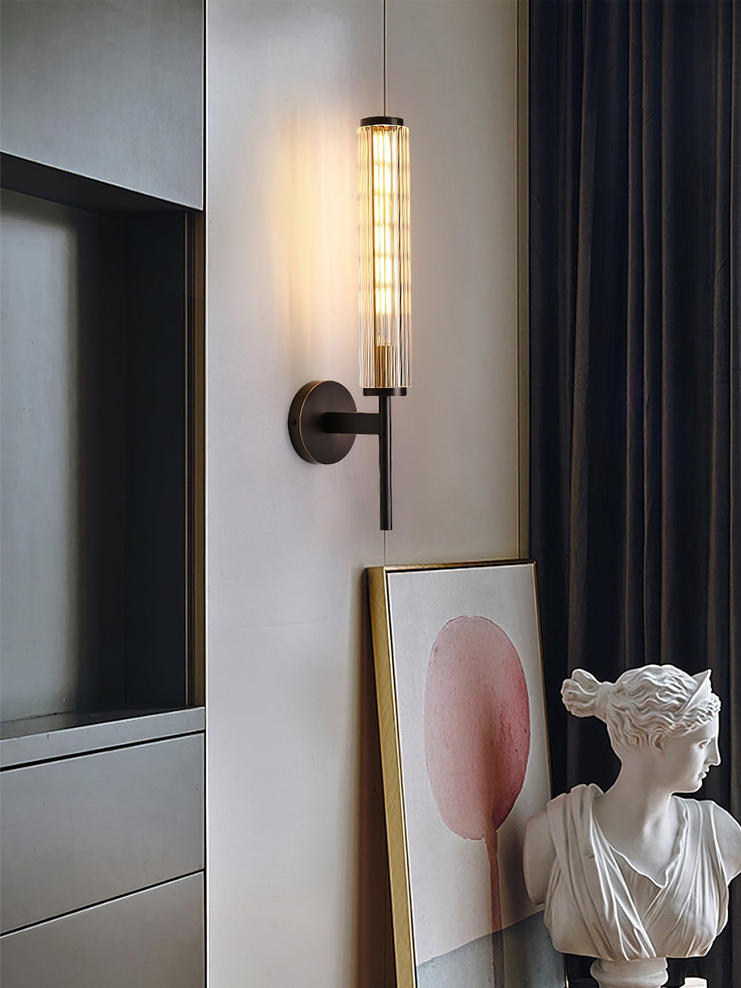 Glass Linear Brass Wall Light with Integrated LED Indoor