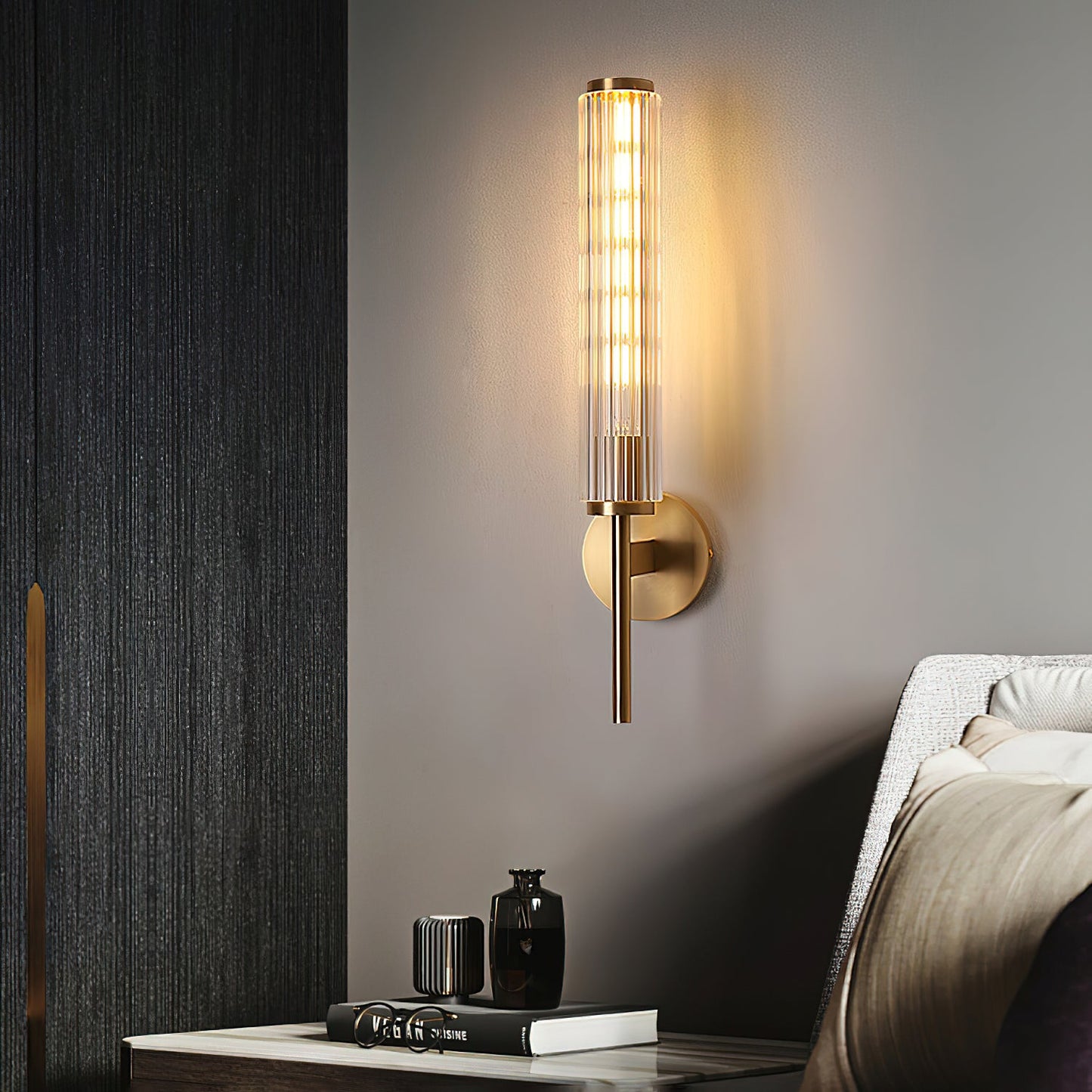 Glass Linear Brass Wall Light with Integrated LED Indoor