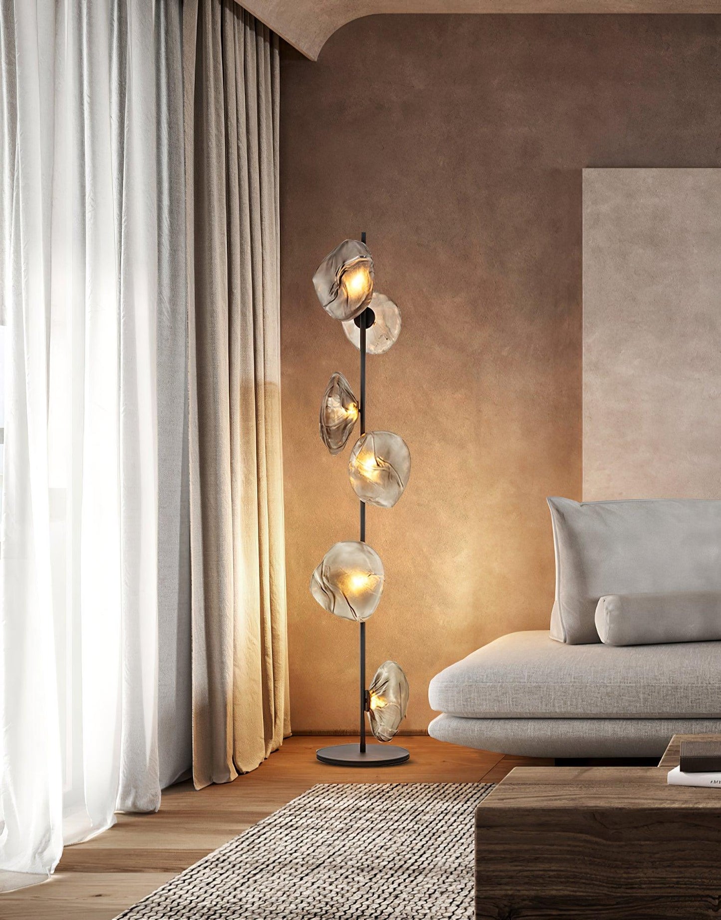 Glass Mesh Petals Floor Lamp with LED Shades - Stylish Design