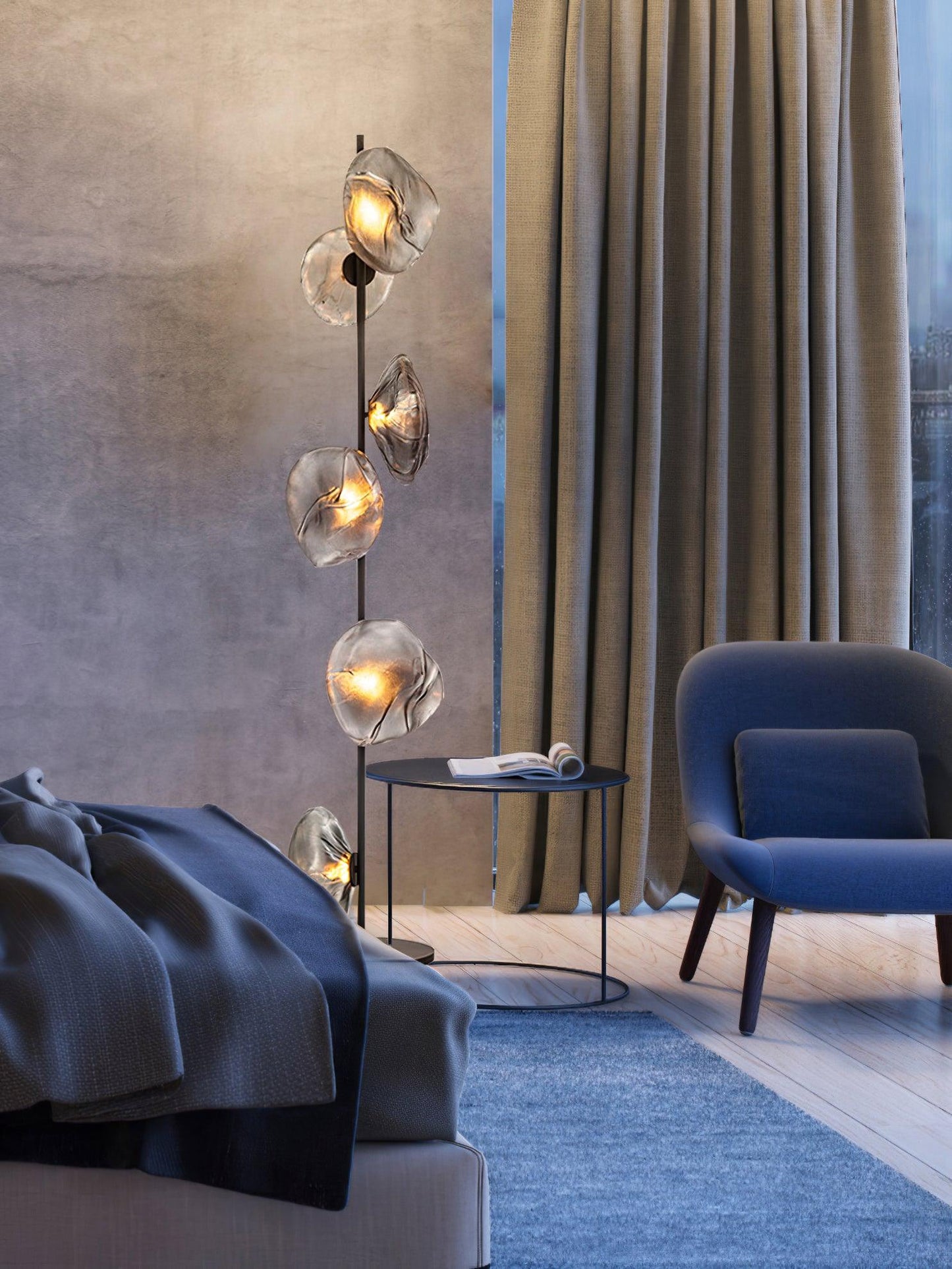 Glass Mesh Petals Floor Lamp with LED Shades - Stylish Design
