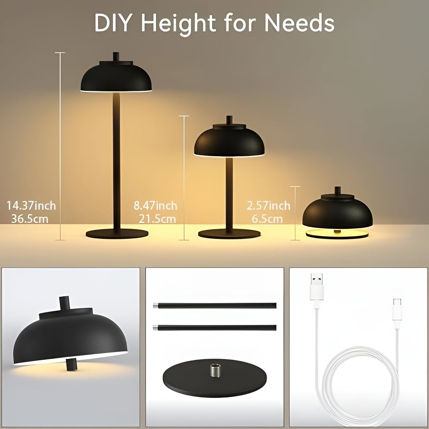 Rechargeable LED Table Lamp - Dimmable with 3 Light Modes and USB