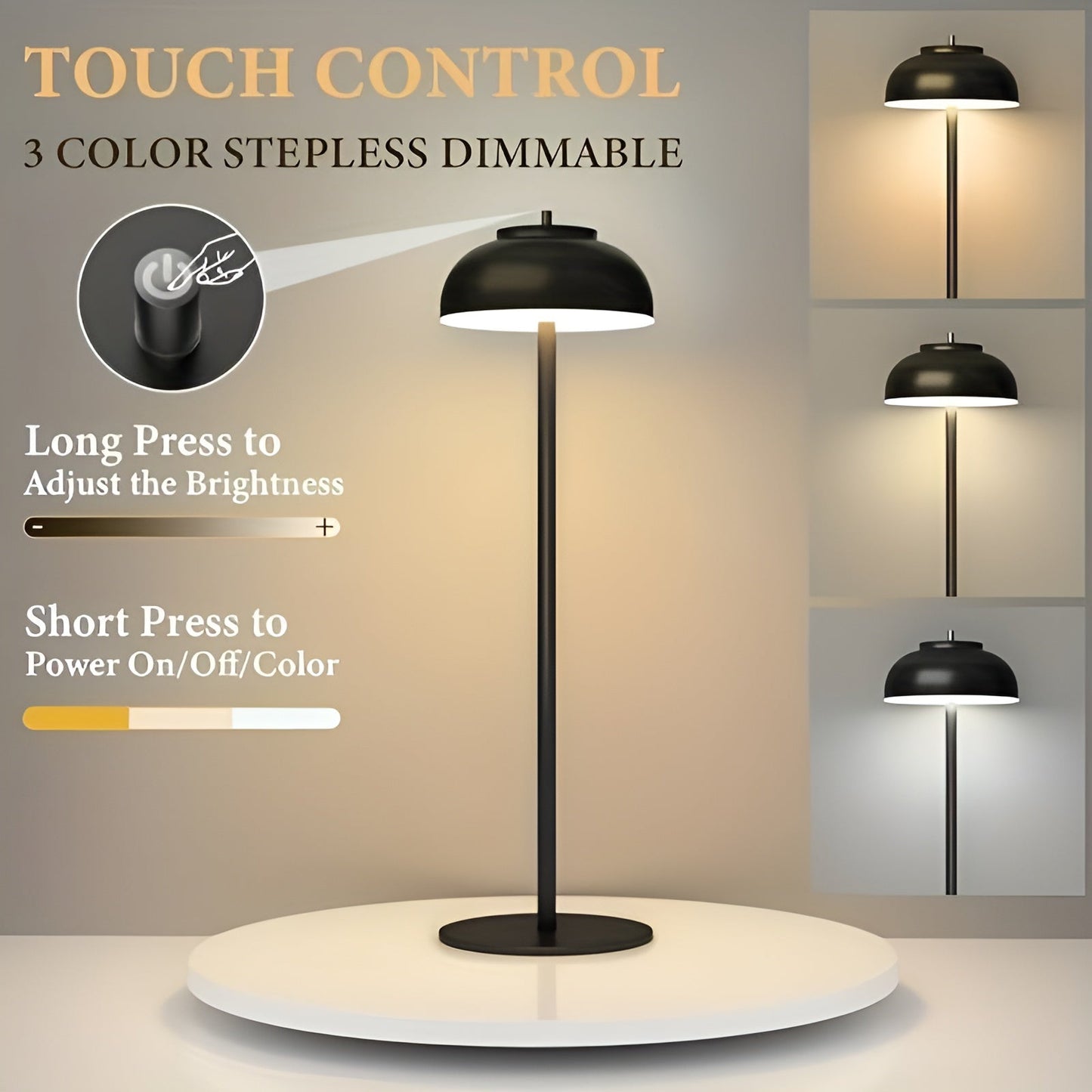 Rechargeable LED Table Lamp - Dimmable with 3 Light Modes and USB