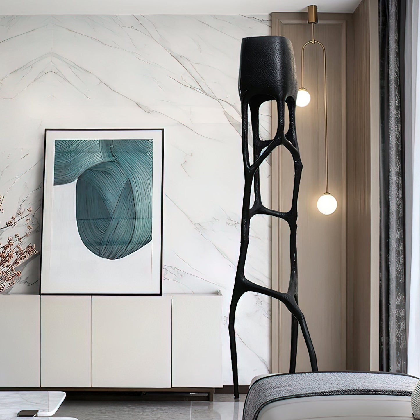 Gothic Sculpture Floor Lamp with LED Light - Black Design