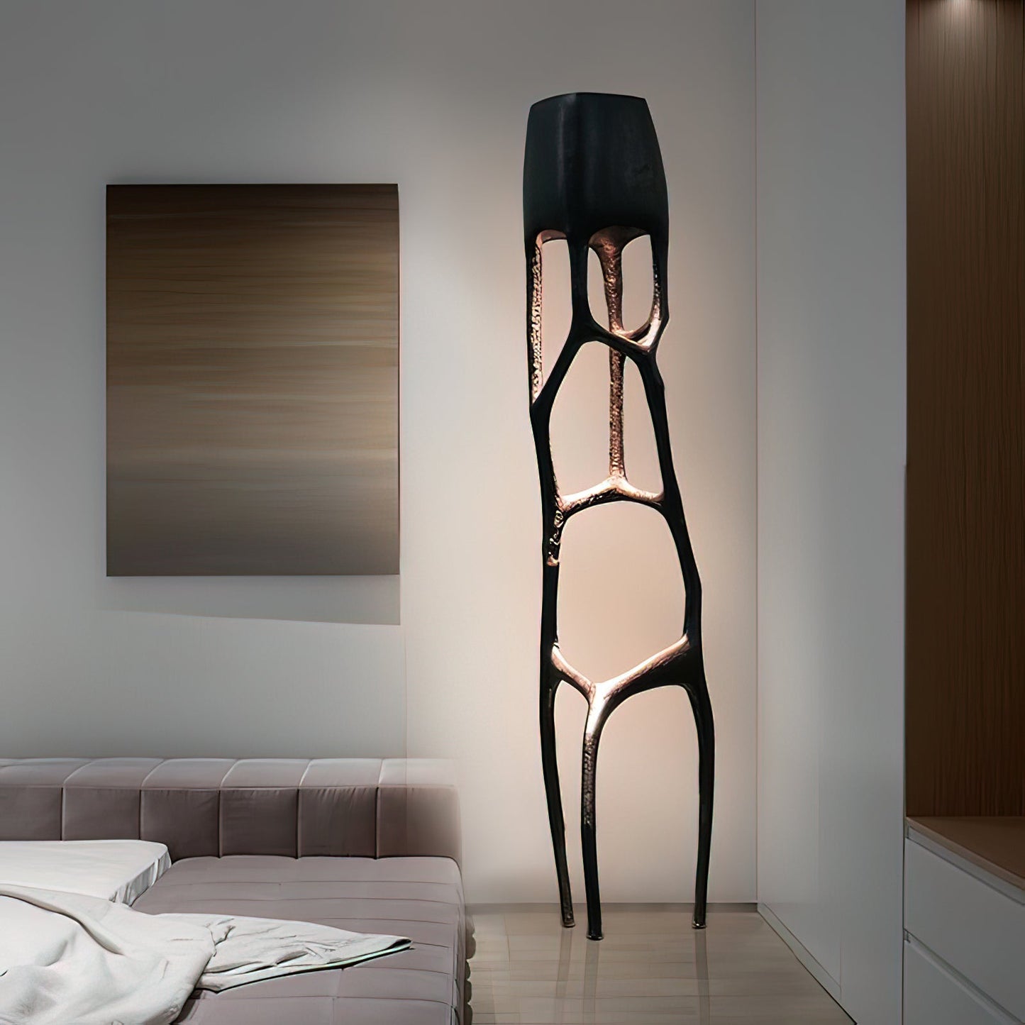Gothic Sculpture Floor Lamp with LED Light - Black Design