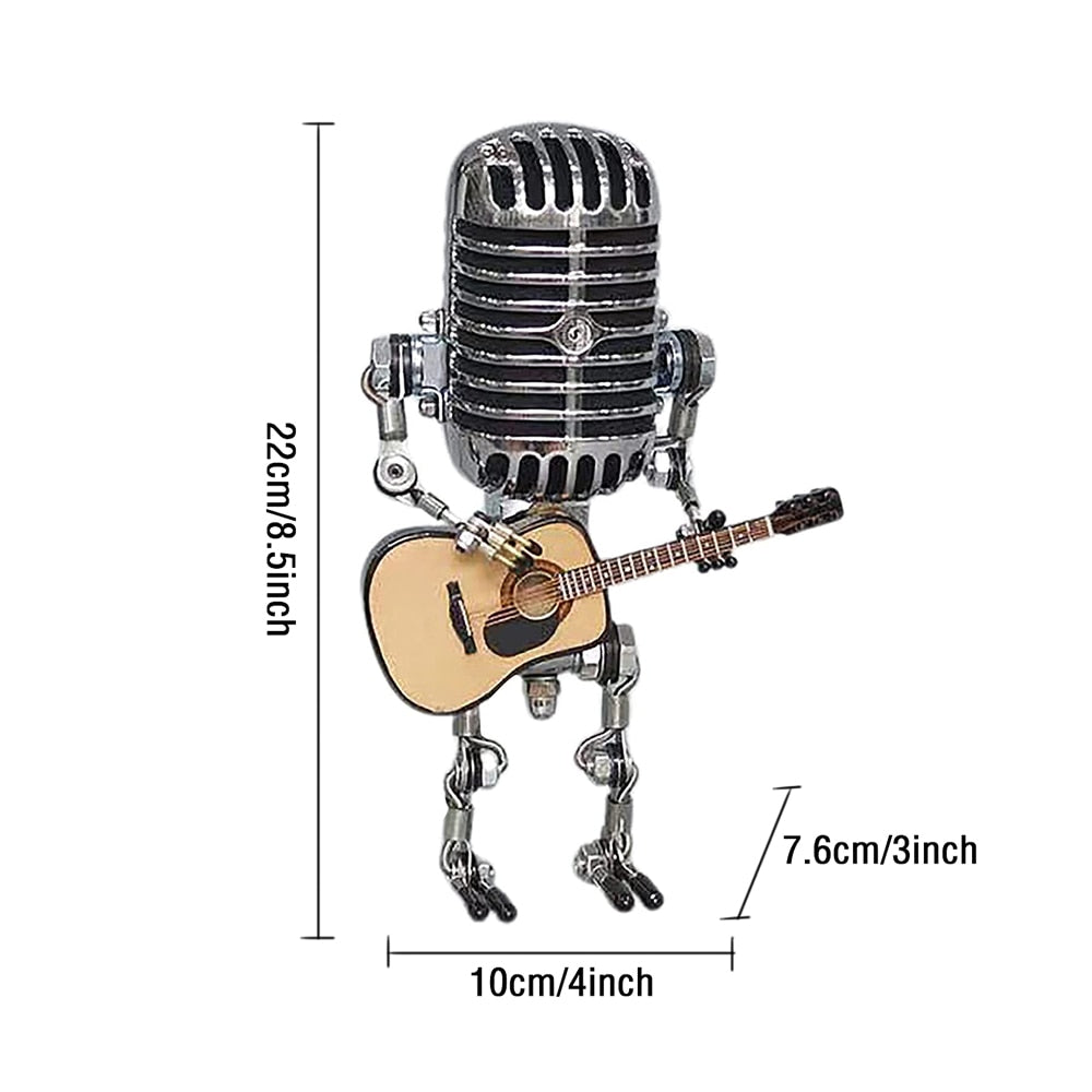 RoyaleGlow Vintage Microphone Robot Lamp with Guitar - Unique Home Decor