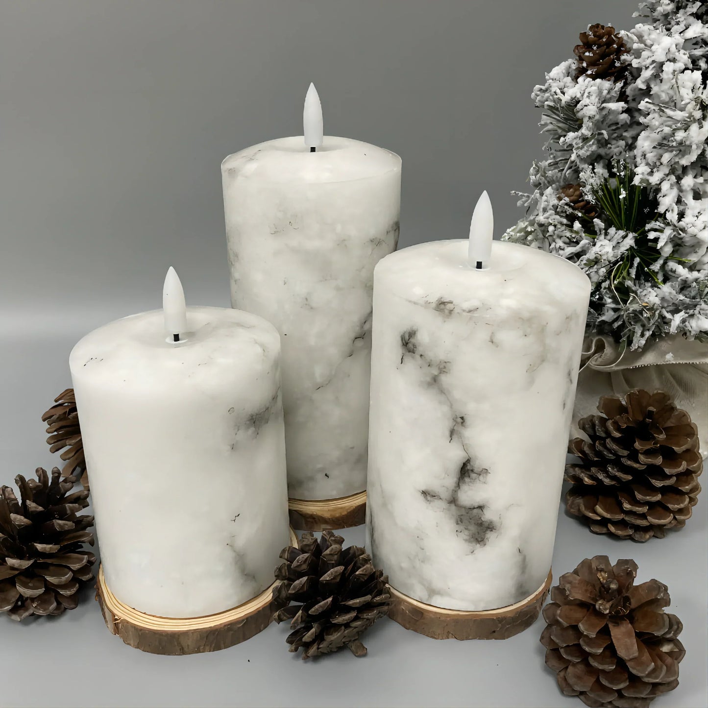 Frendorf Bonbon Light | 3-Piece LED Marble Candle Holders