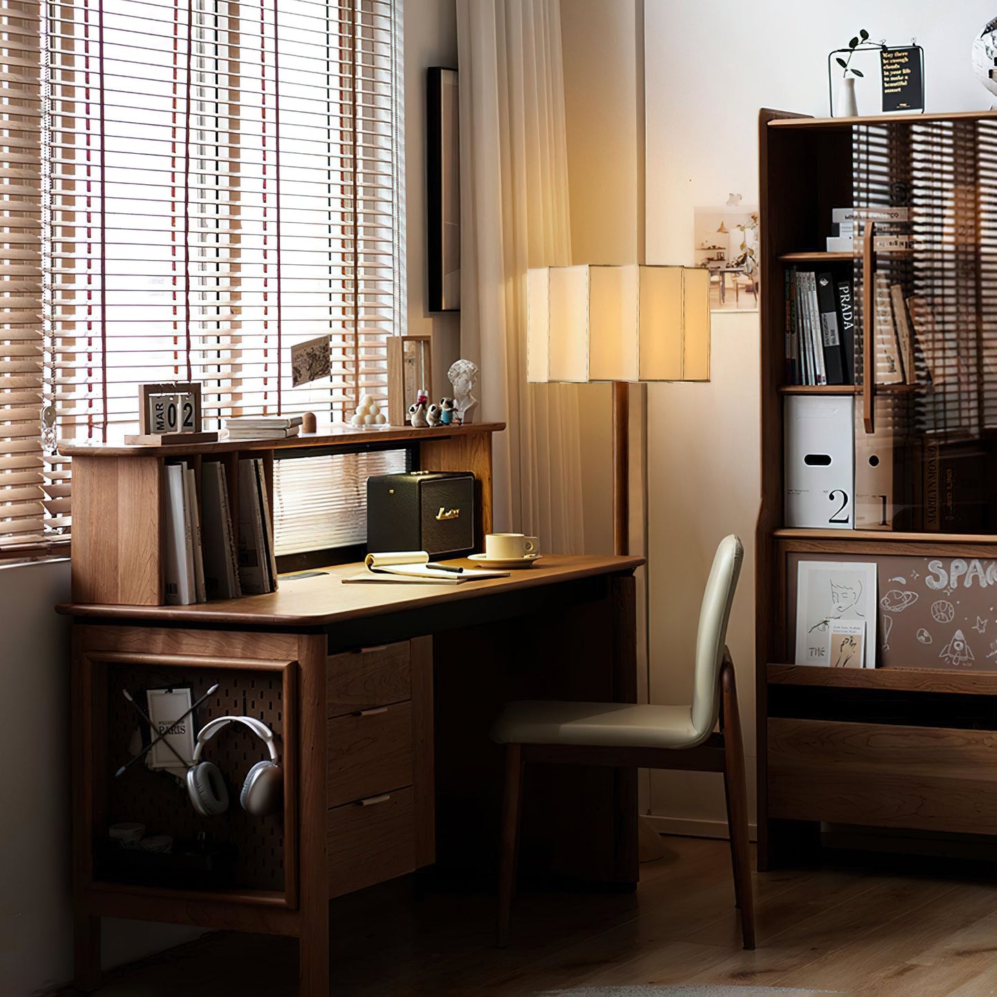 Hakka Floor Lamp LED Oak Base Indoor Lighting Beige Shade