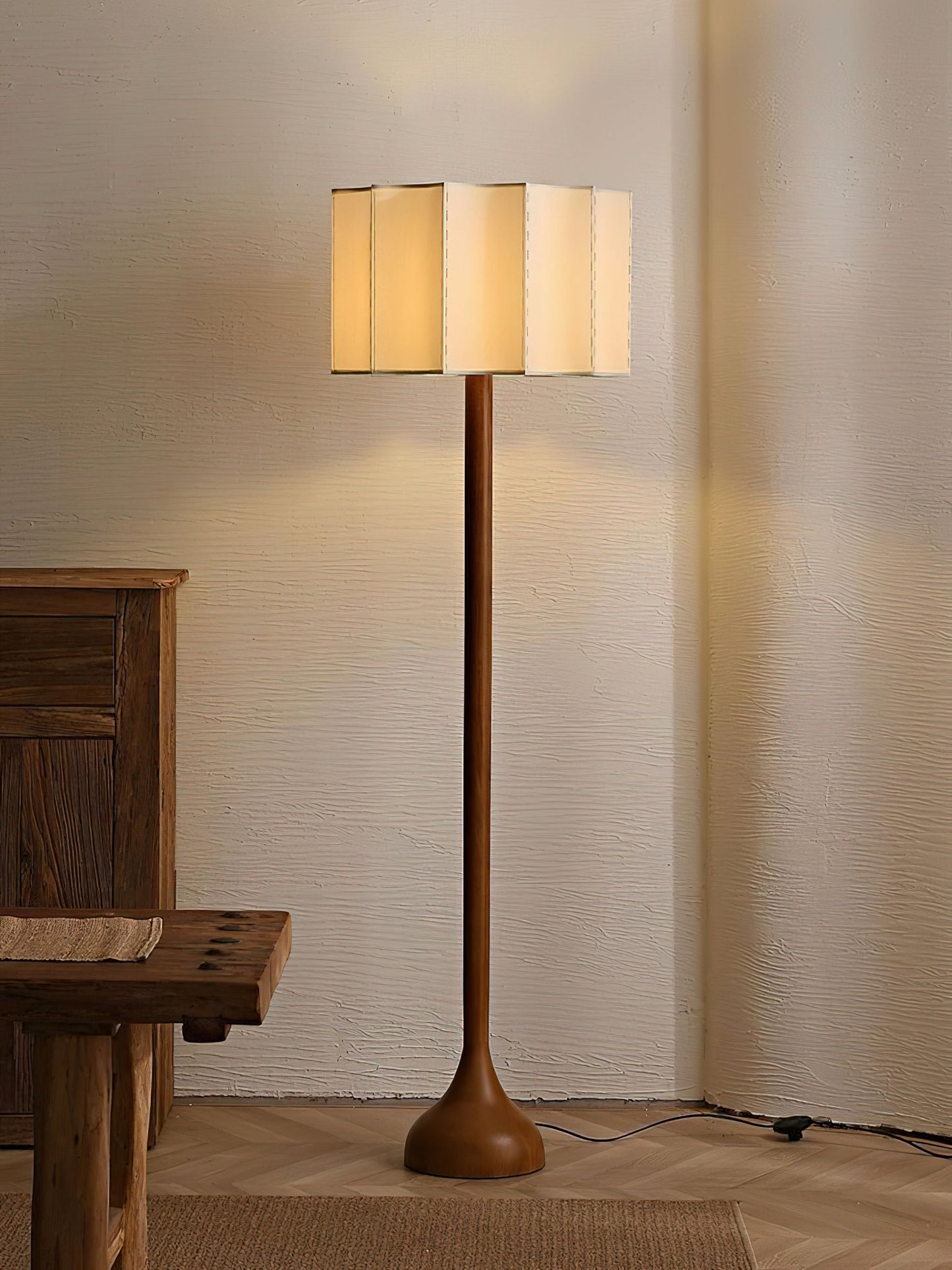 Hakka Floor Lamp LED Oak Base Indoor Lighting Beige Shade