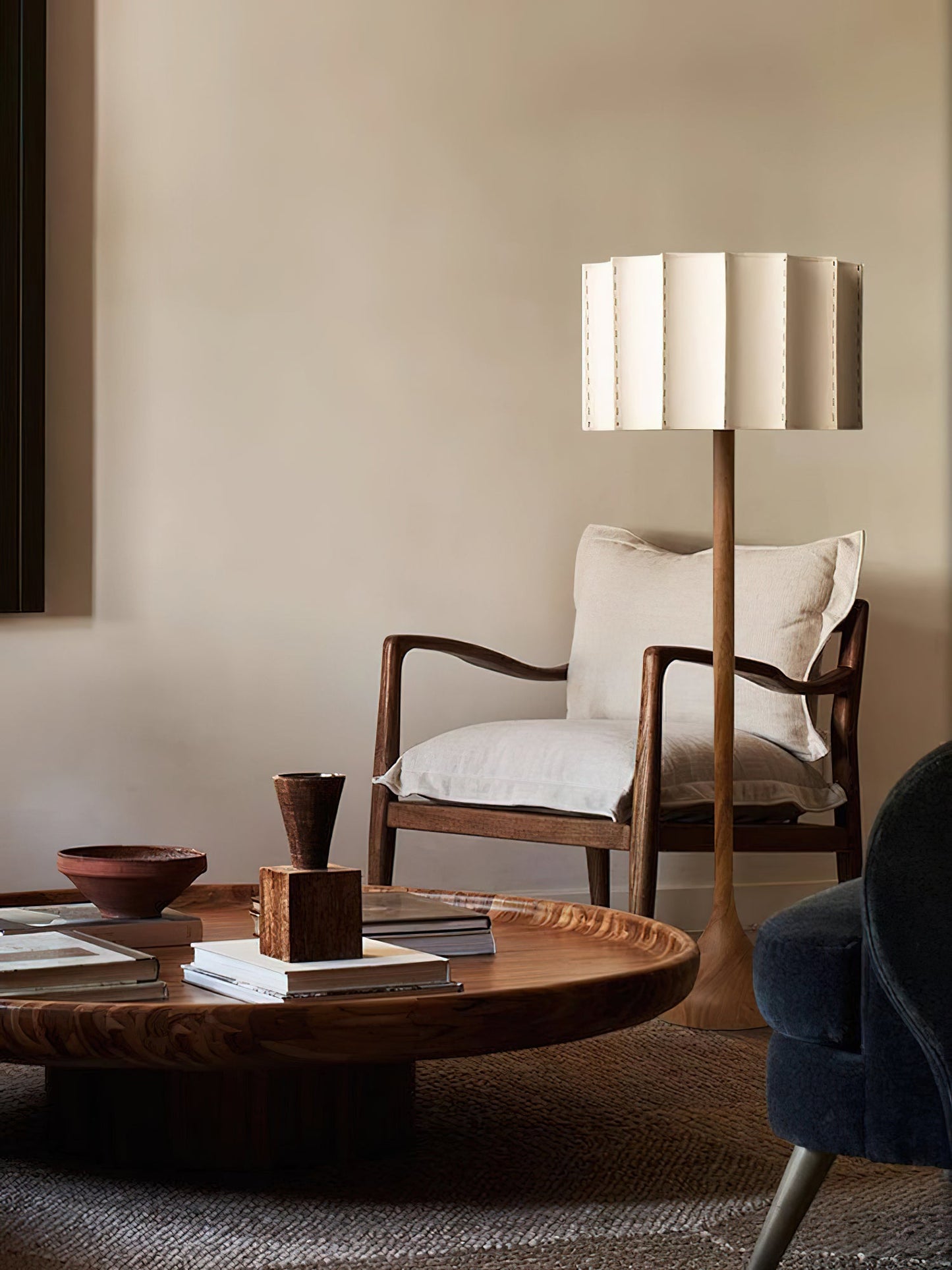 Hakka Floor Lamp LED Oak Base Indoor Lighting Beige Shade
