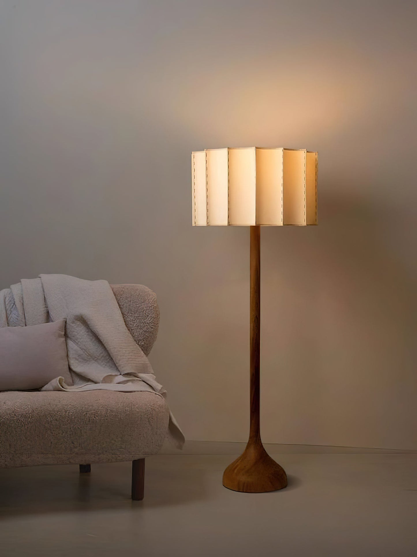 Hakka Floor Lamp LED Oak Base Indoor Lighting Beige Shade