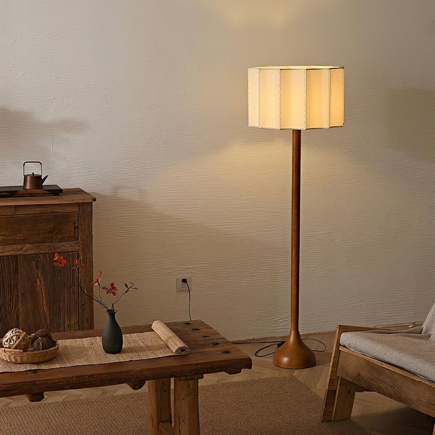 Hakka Floor Lamp LED Oak Base Indoor Lighting Beige Shade