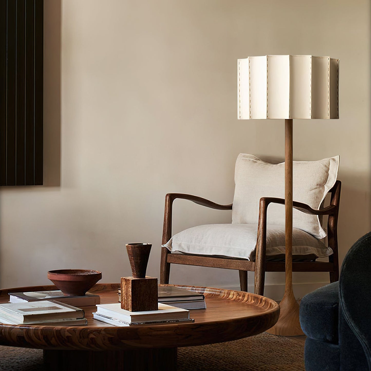 Hakka Floor Lamp LED Oak Base Indoor Lighting Beige Shade