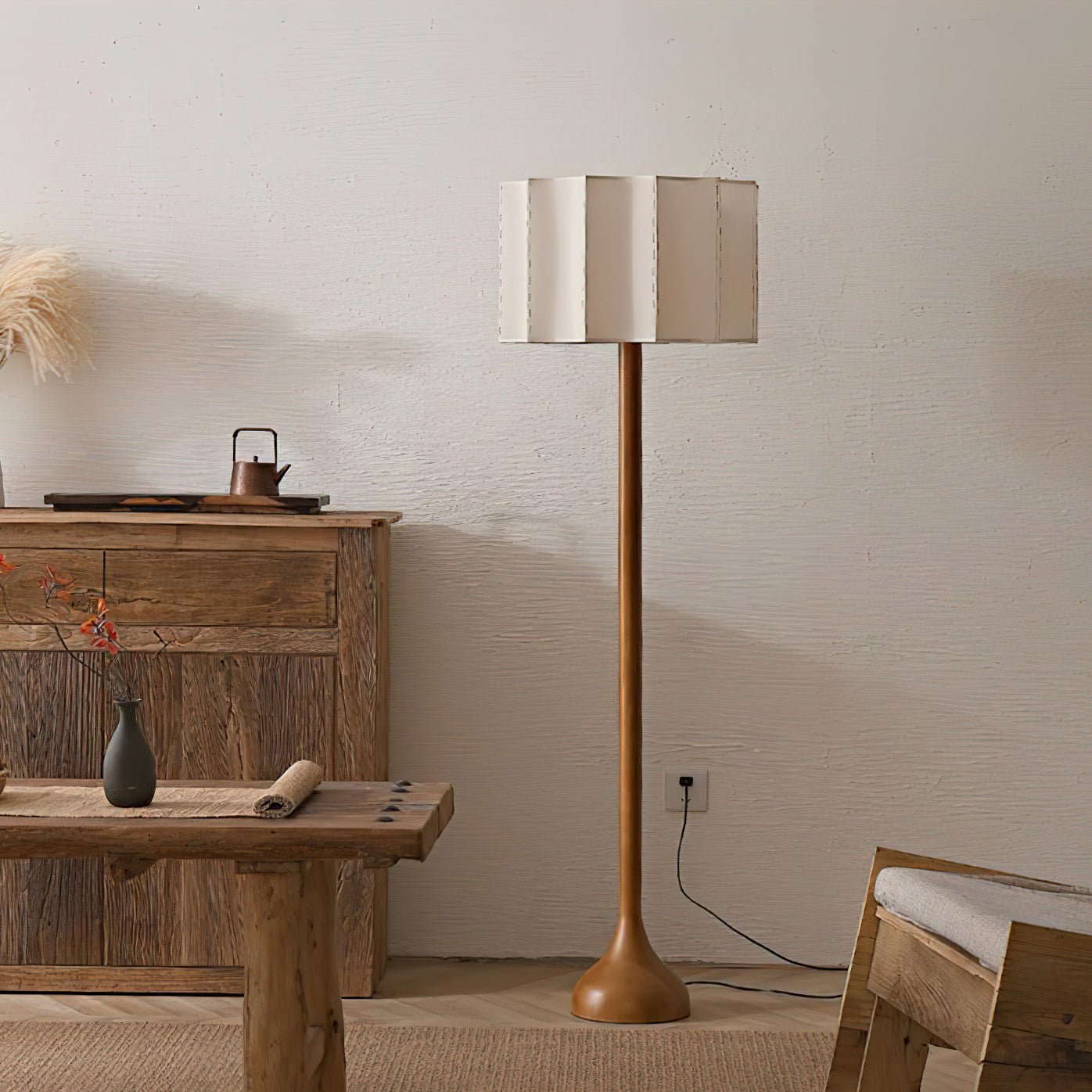 Hakka Floor Lamp LED Oak Base Indoor Lighting Beige Shade