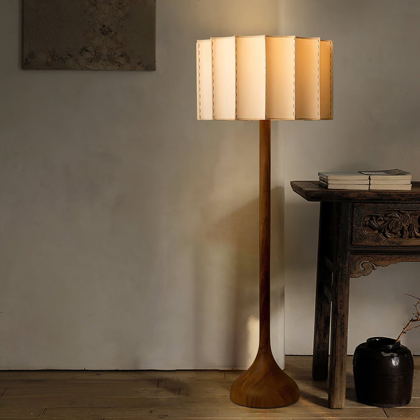 Hakka Floor Lamp LED Oak Base Indoor Lighting Beige Shade