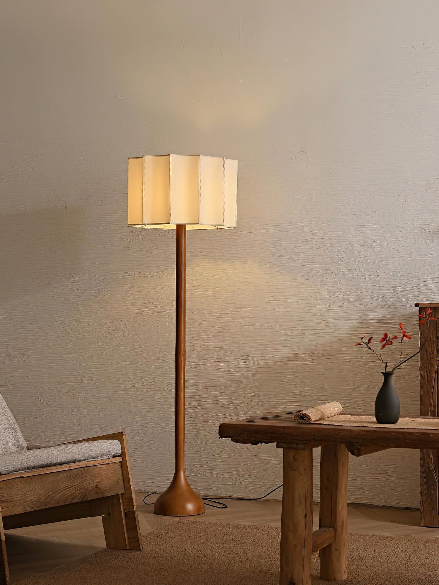 Hakka Floor Lamp LED Oak Base Indoor Lighting Beige Shade
