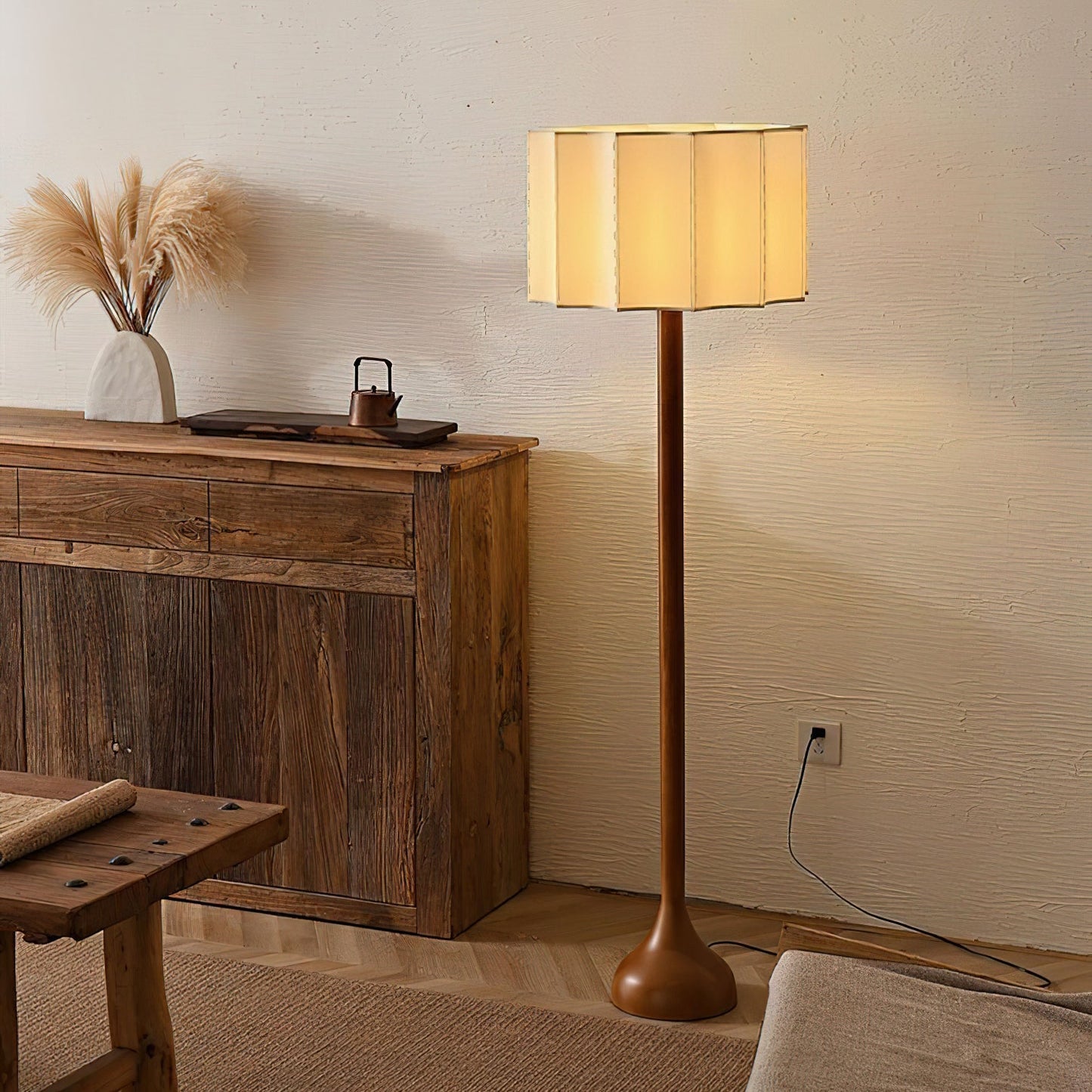 Hakka Floor Lamp LED Oak Base Indoor Lighting Beige Shade