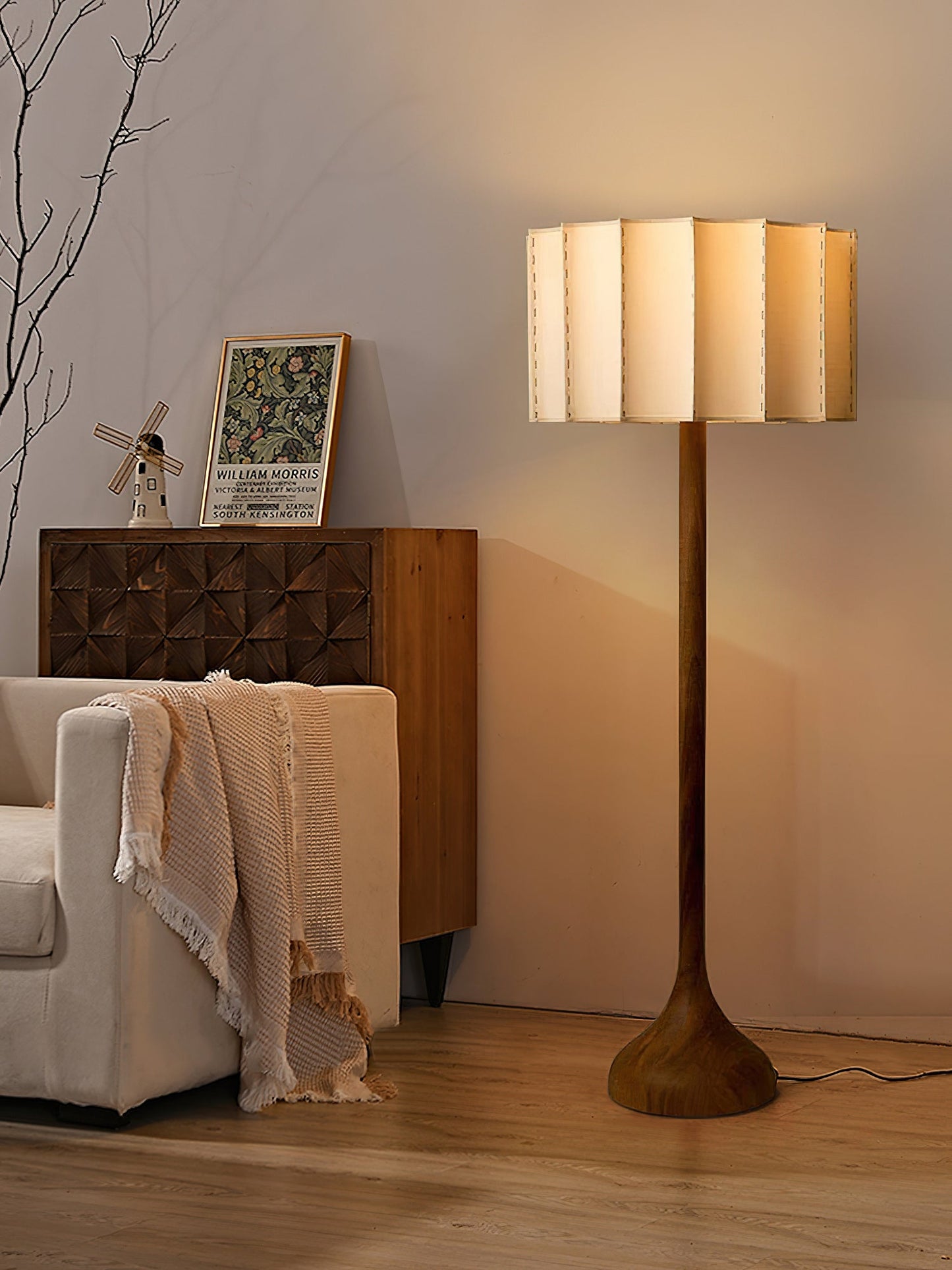 Hakka Floor Lamp LED Oak Base Indoor Lighting Beige Shade