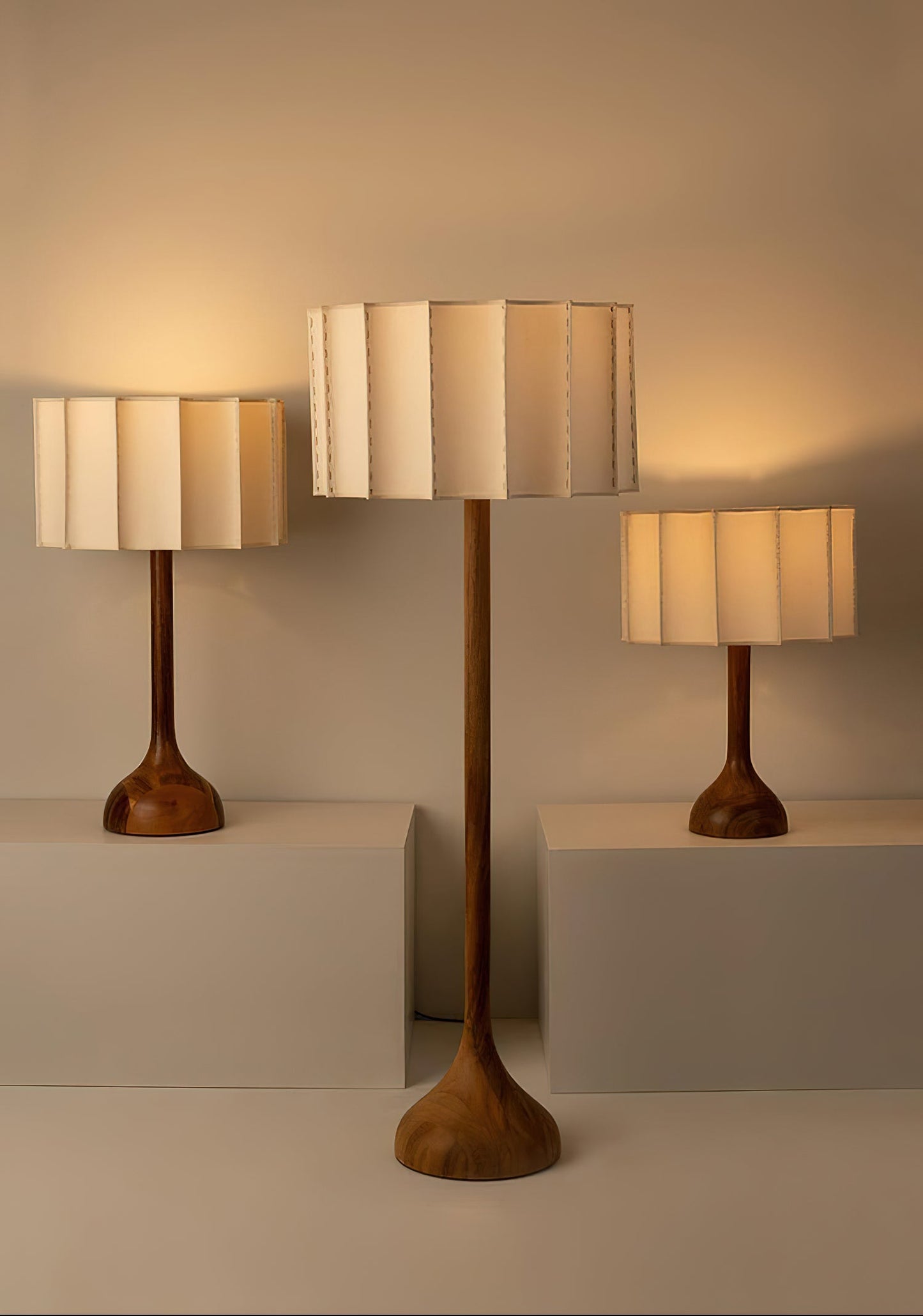 Hakka Floor Lamp LED Oak Base Indoor Lighting Beige Shade
