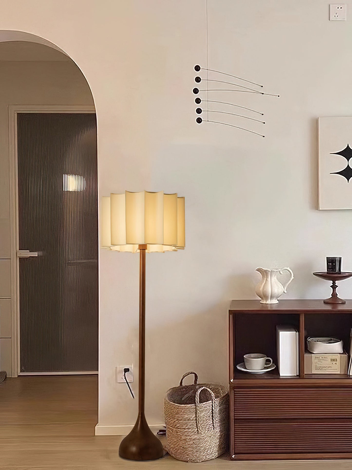 Hakka Floor Lamp LED Oak Base Indoor Lighting Beige Shade