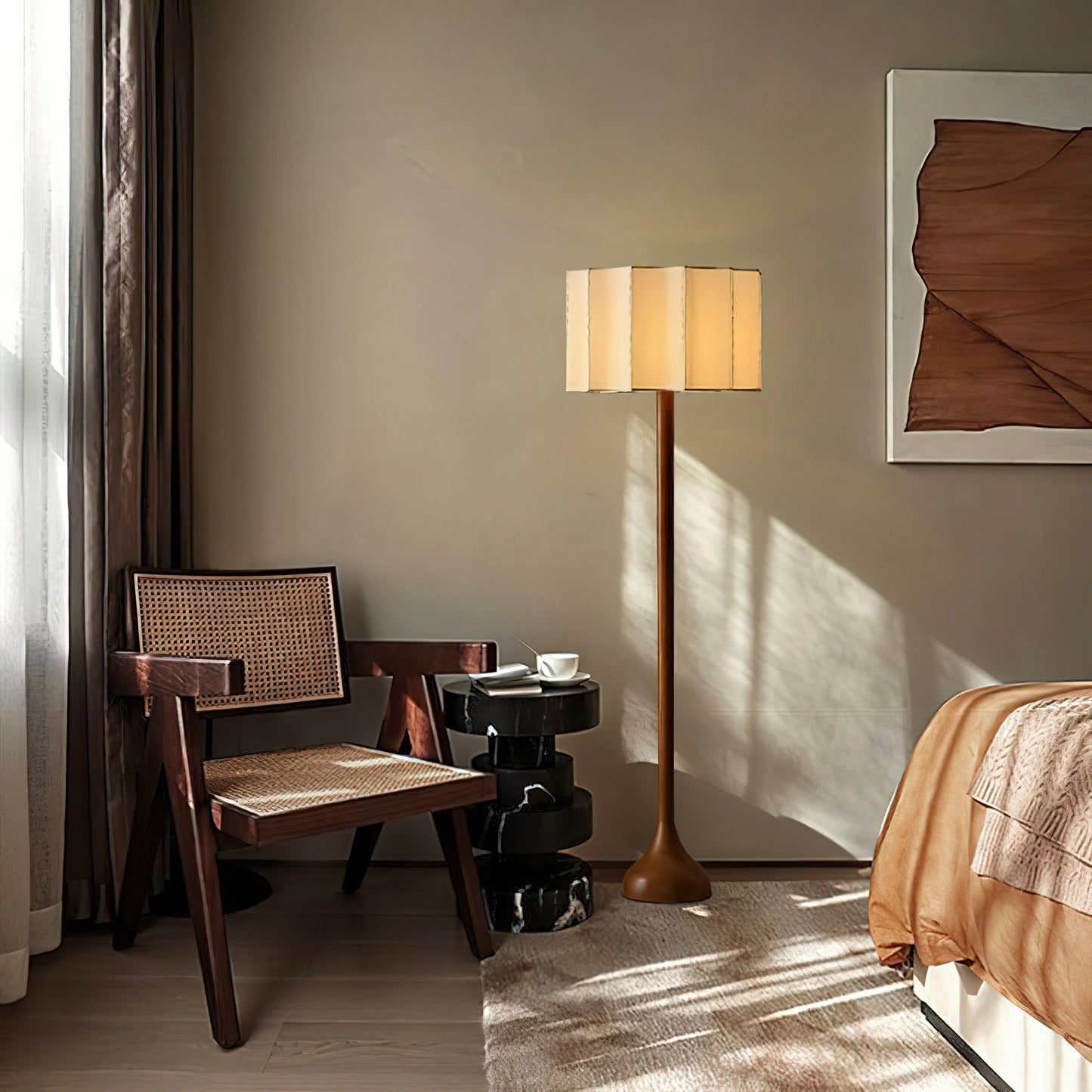 Hakka Floor Lamp LED Oak Base Indoor Lighting Beige Shade