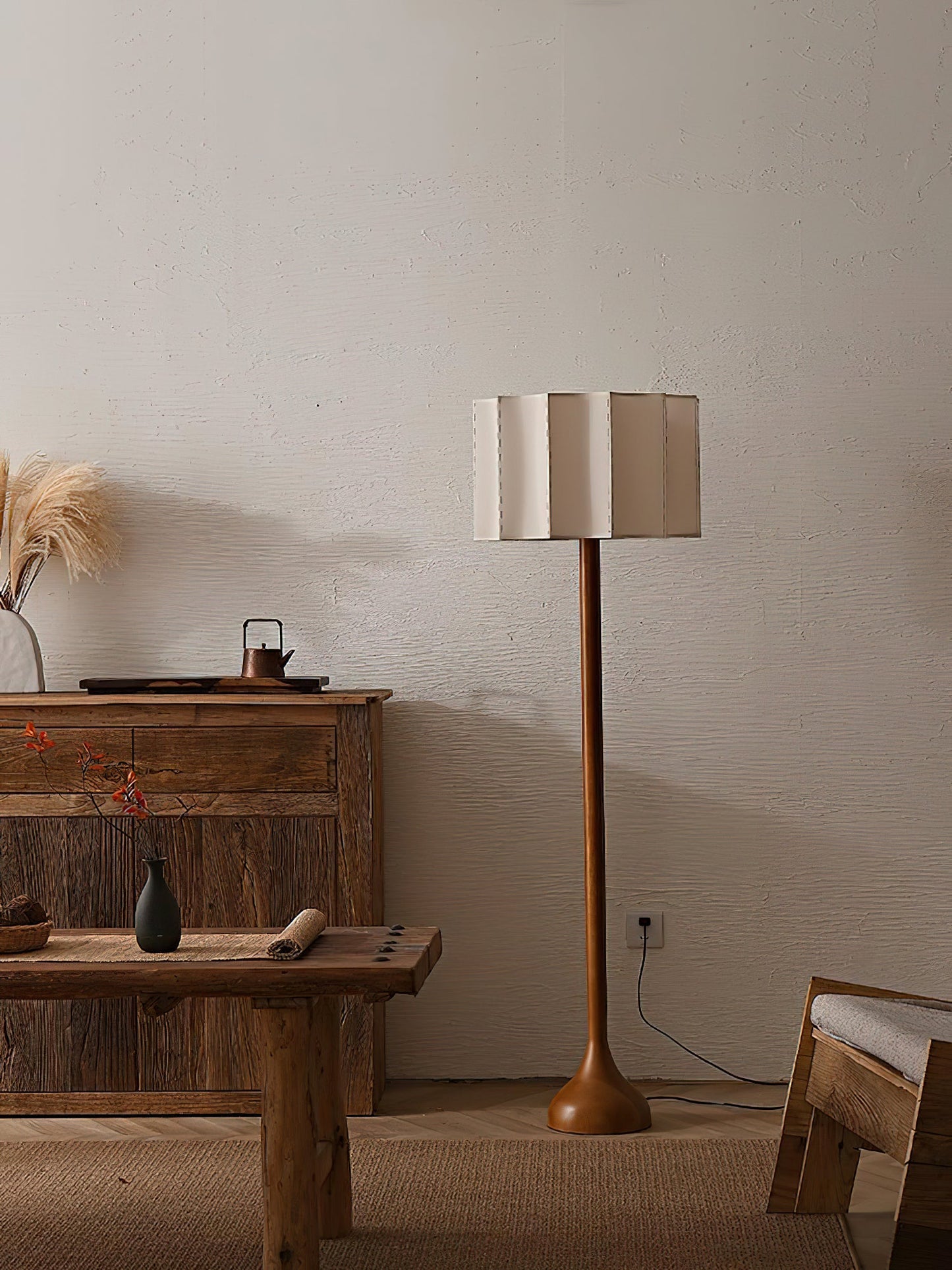 Hakka Floor Lamp LED Oak Base Indoor Lighting Beige Shade