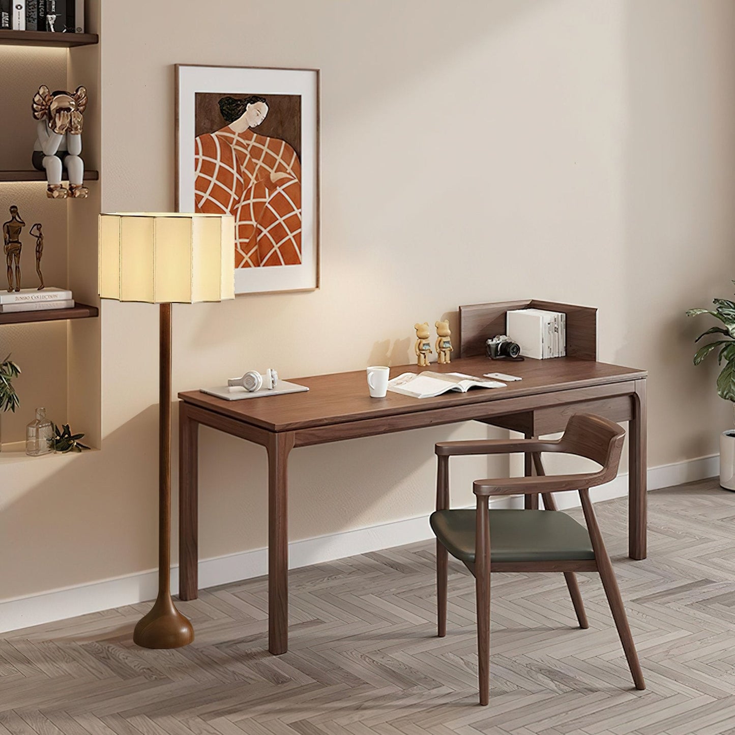 Hakka Floor Lamp LED Oak Base Indoor Lighting Beige Shade