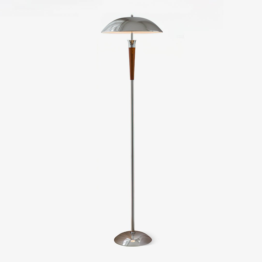 Helmet Floor Lamp with LED Chrome Shade and Walnut Base
