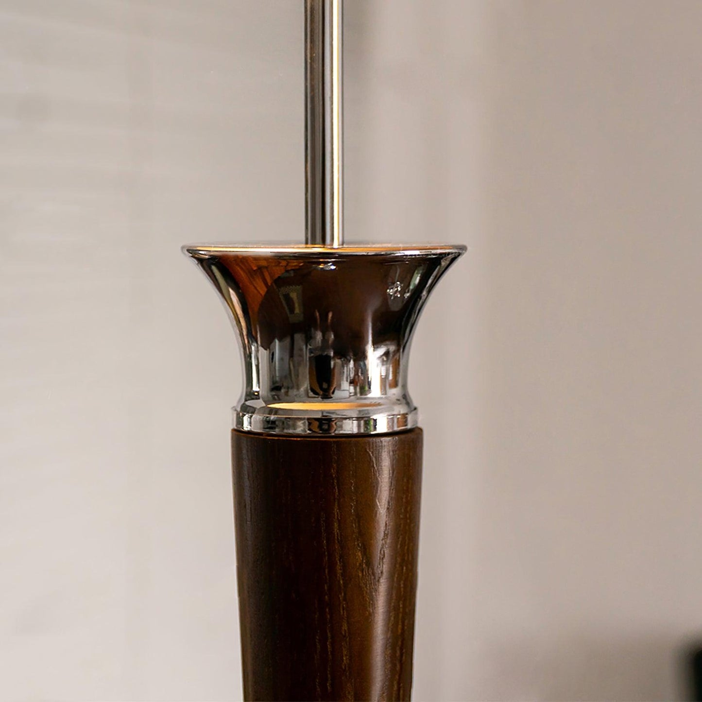 Helmet Floor Lamp with LED Chrome Shade and Walnut Base