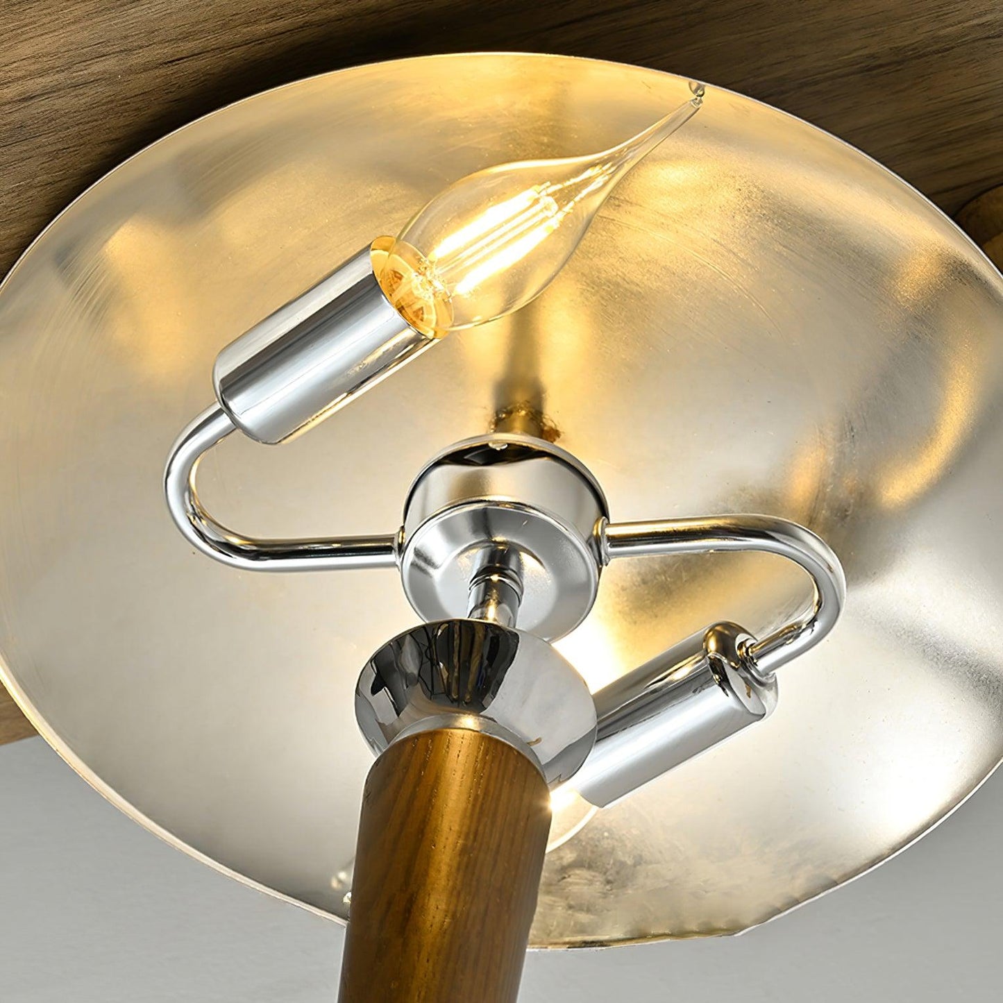 Helmet Floor Lamp with LED Chrome Shade and Walnut Base