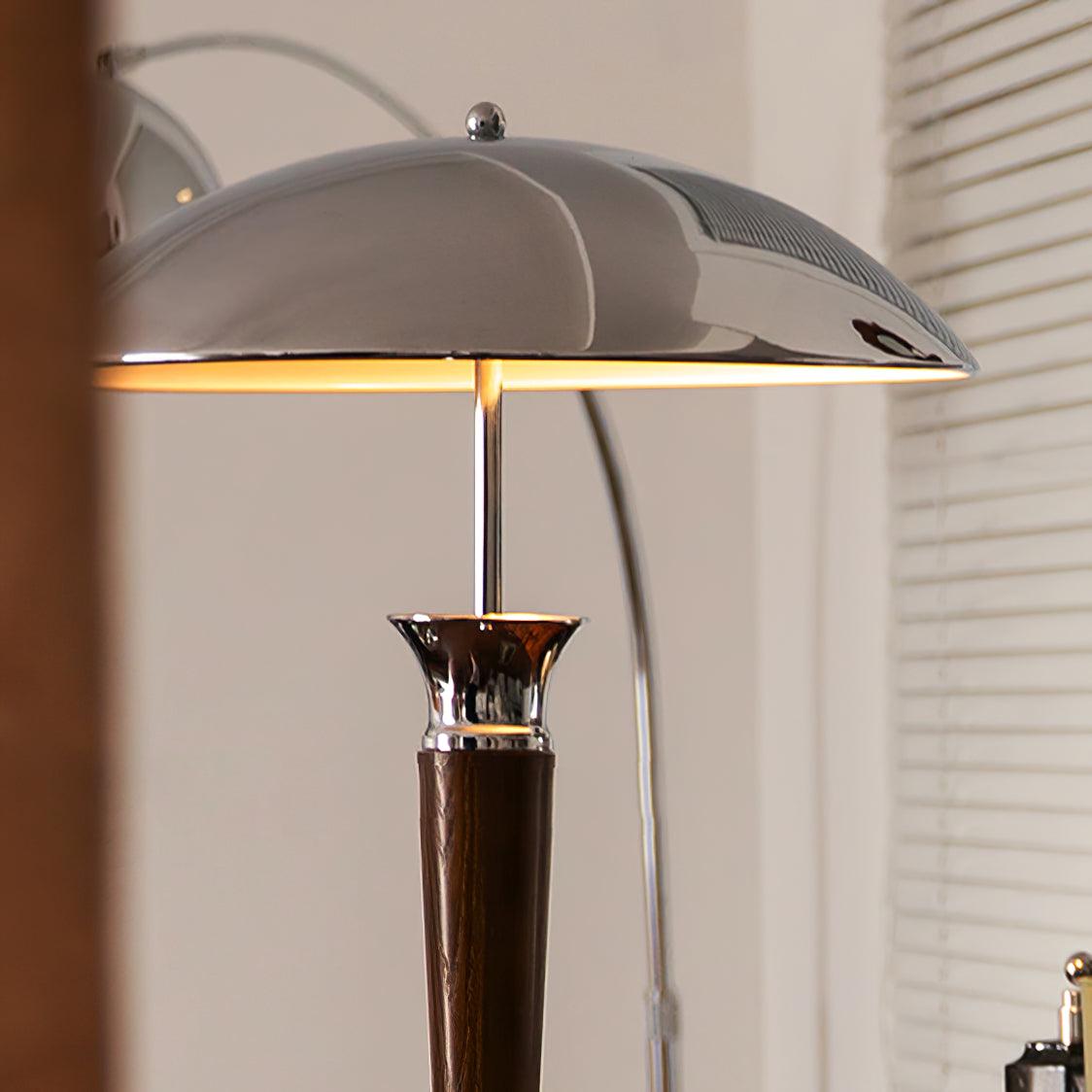Helmet Floor Lamp with LED Chrome Shade and Walnut Base