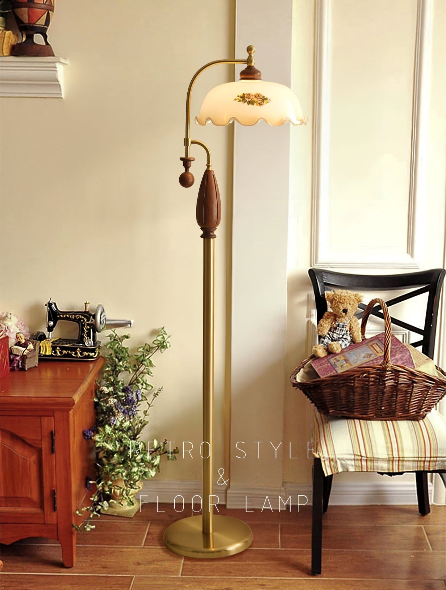 Heritage Bloom Floor Lamp with LED Shade - Vintage Design