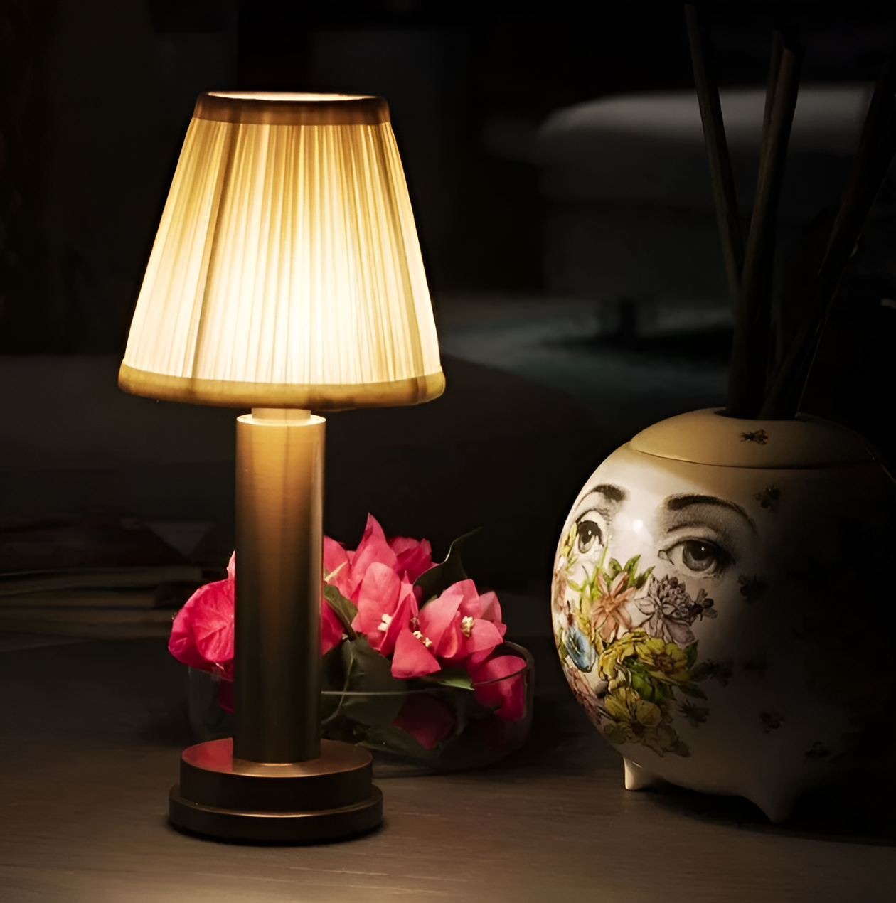 Vintage Flare Dimmable Aluminium Table Lamp with Fabric Shade
