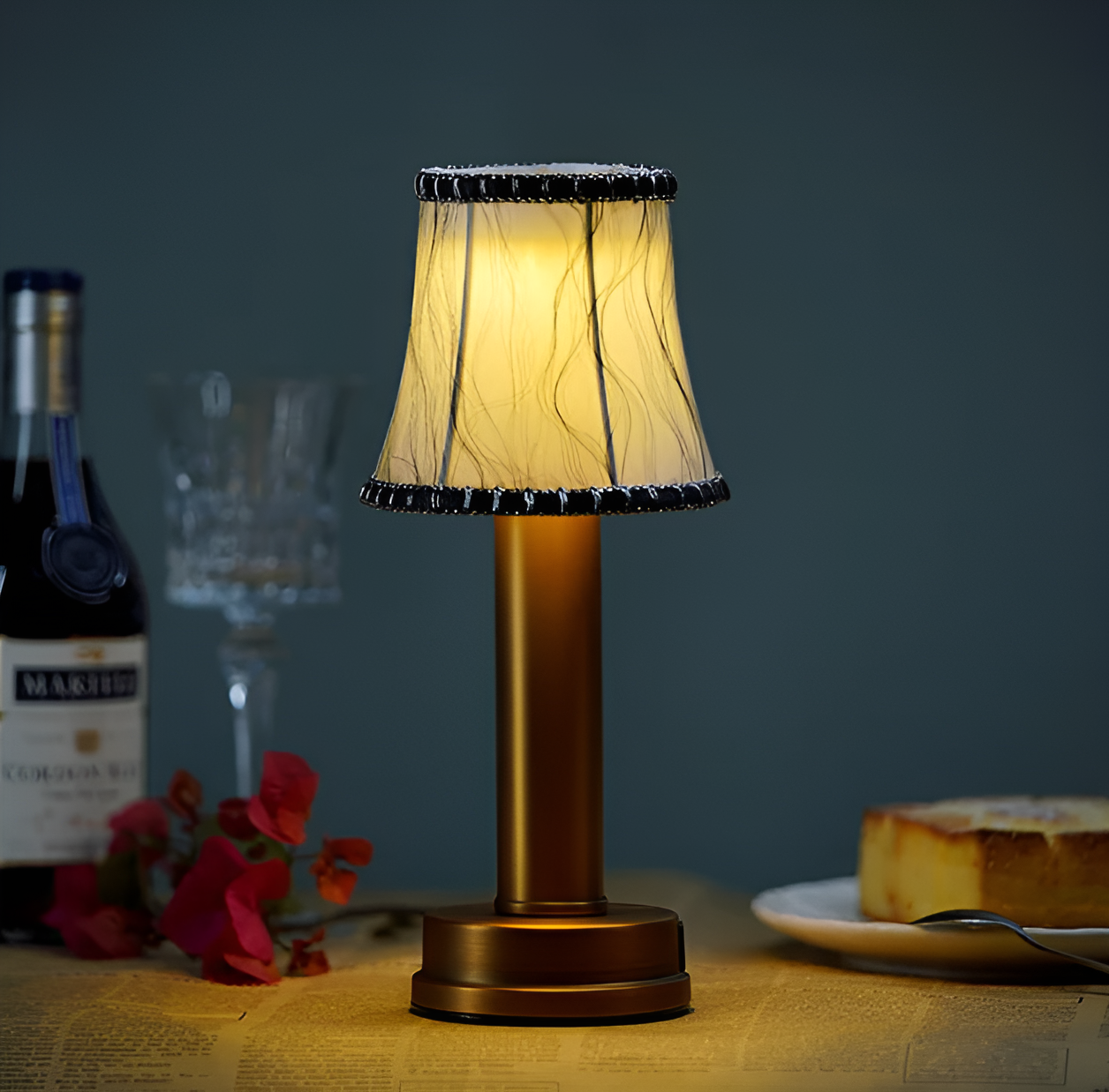 Vintage Flare Dimmable Aluminium Table Lamp with Fabric Shade