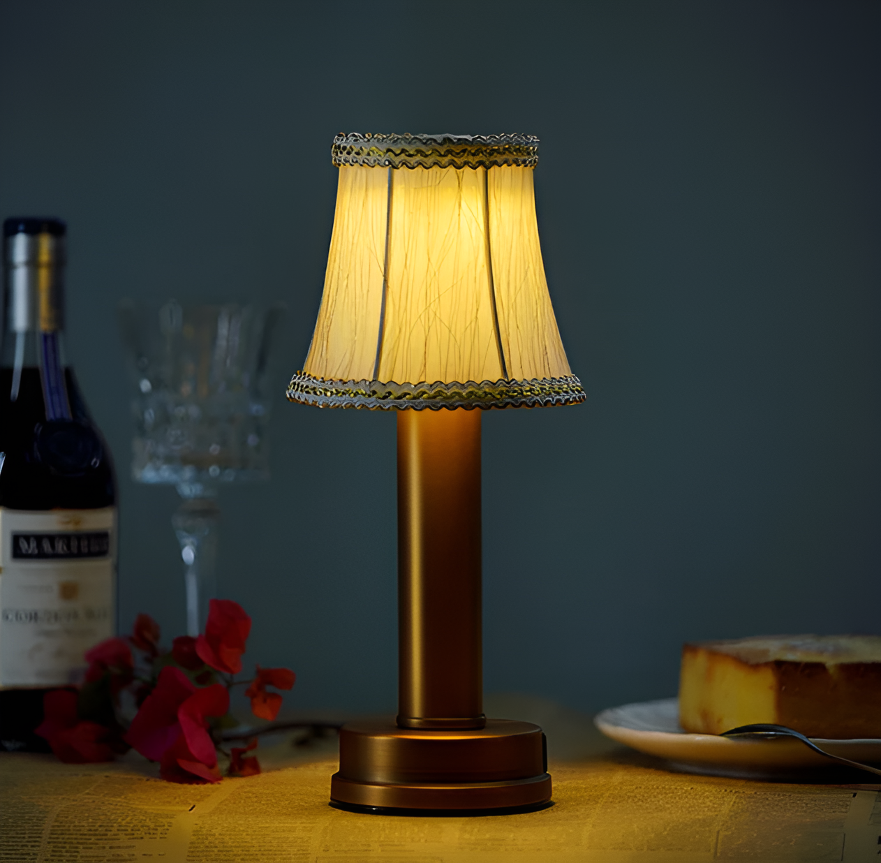 Vintage Flare Dimmable Aluminium Table Lamp with Fabric Shade