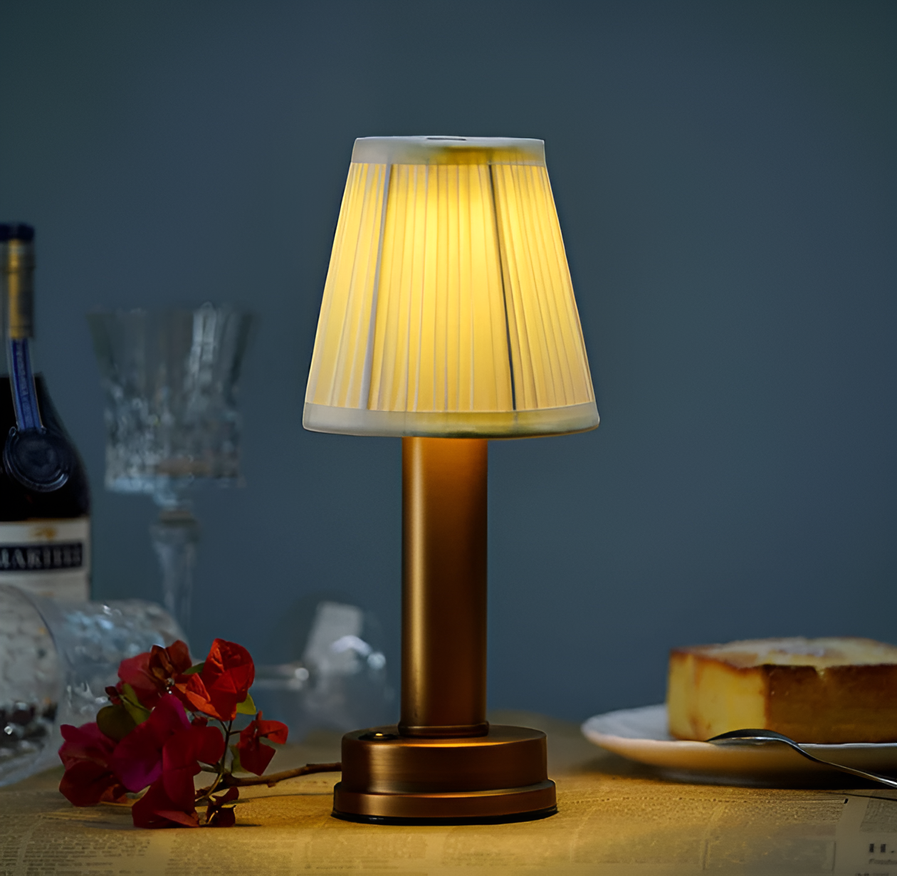 Vintage Flare Dimmable Aluminium Table Lamp with Fabric Shade