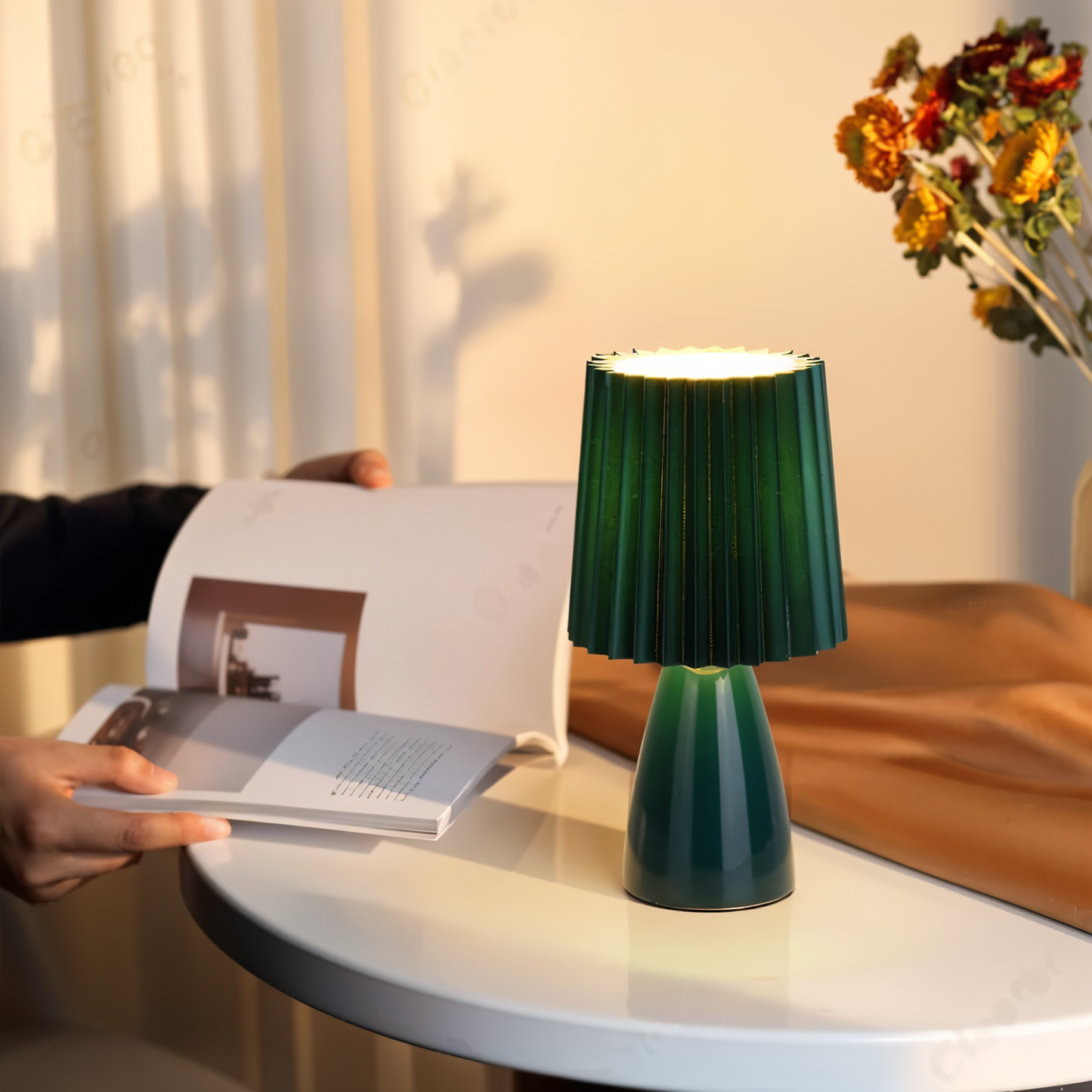 ConePleated Table Lamp - LED Ceramic Milkshake Desk Light