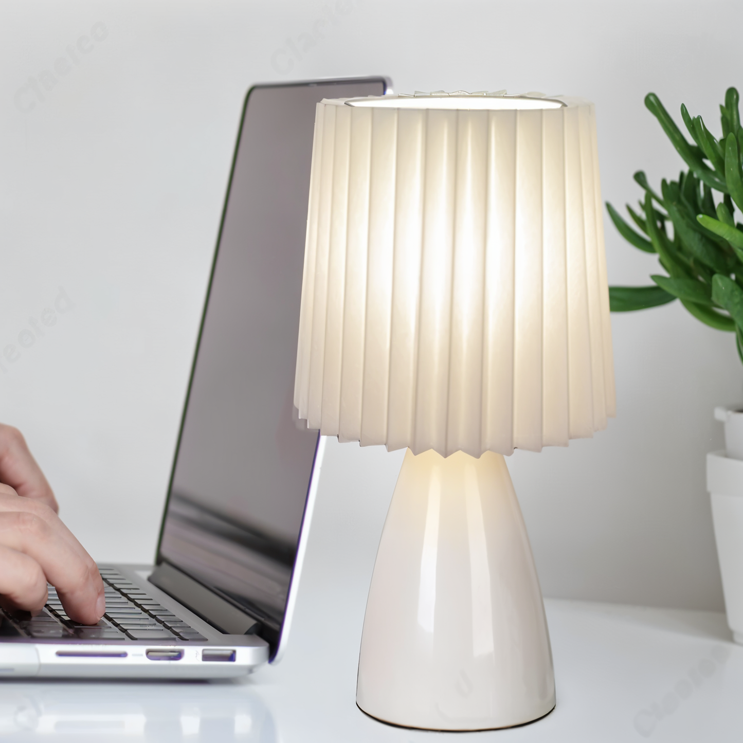 ConePleated Table Lamp - LED Ceramic Milkshake Desk Light