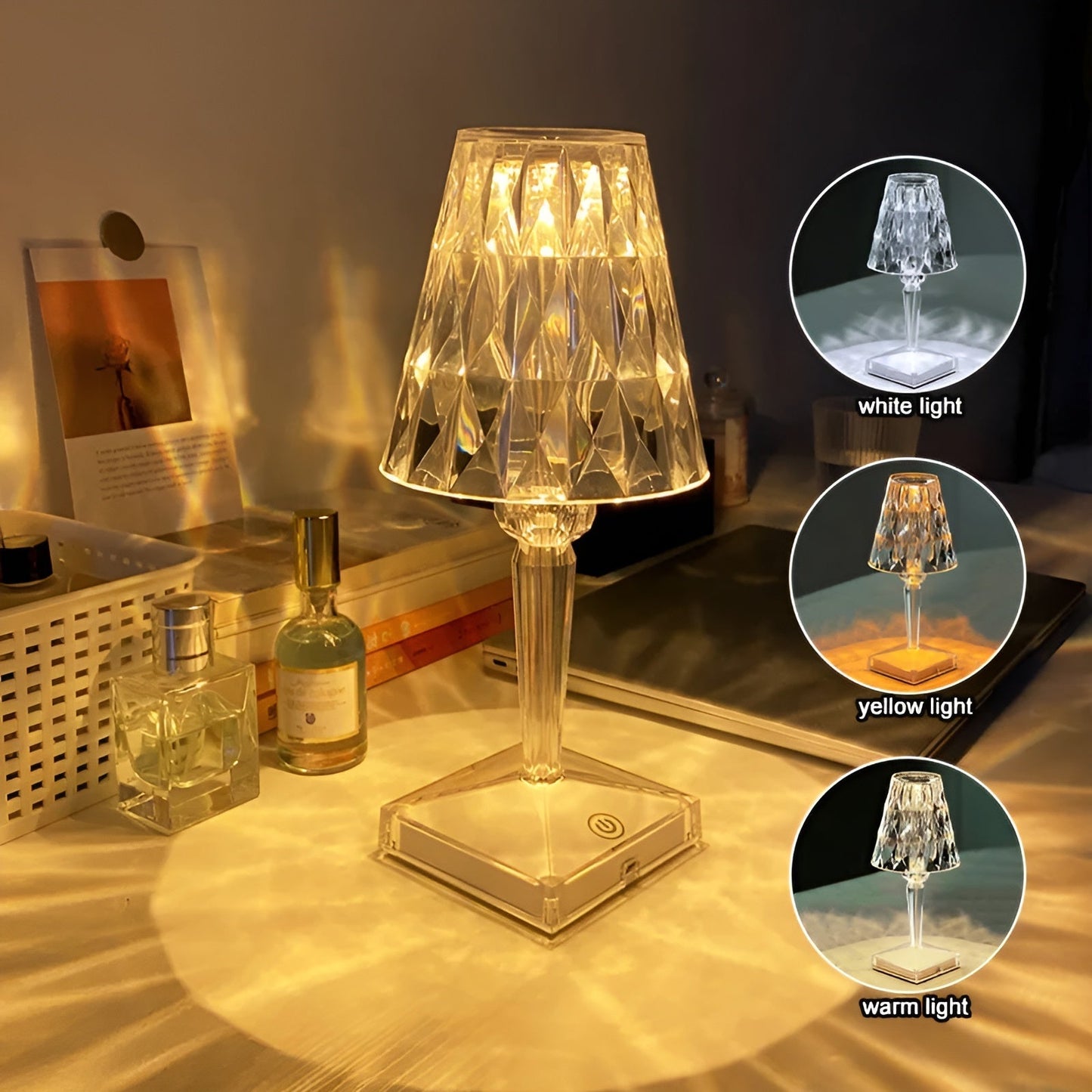 CrystalGlow LED Crystal Table Lamp Projection Night Light
