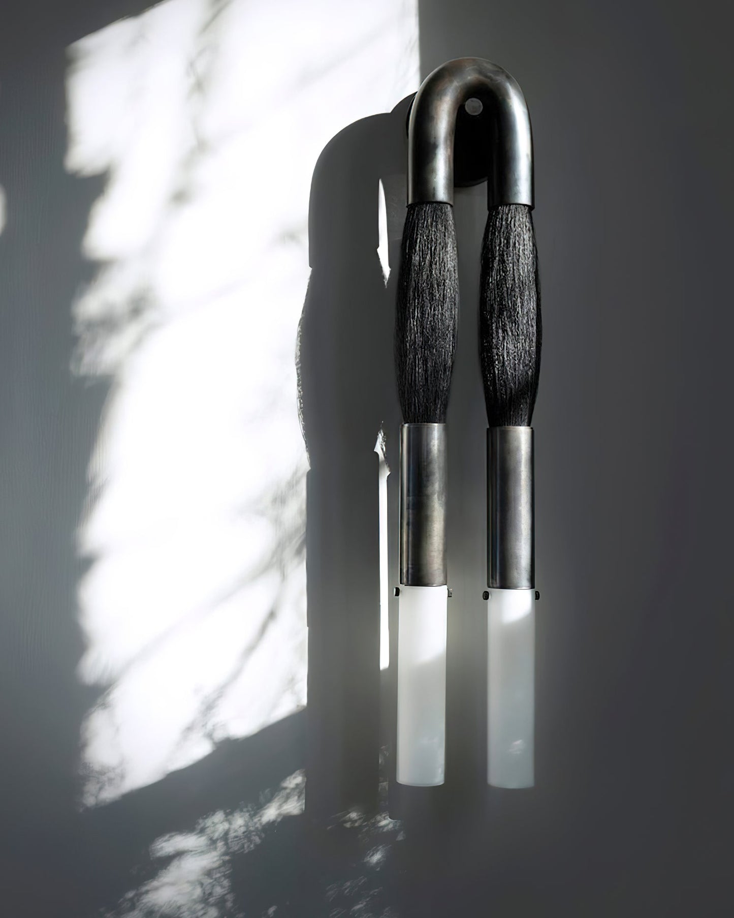 Horsehair Wall Lamp with Wrought Iron and Glass Design