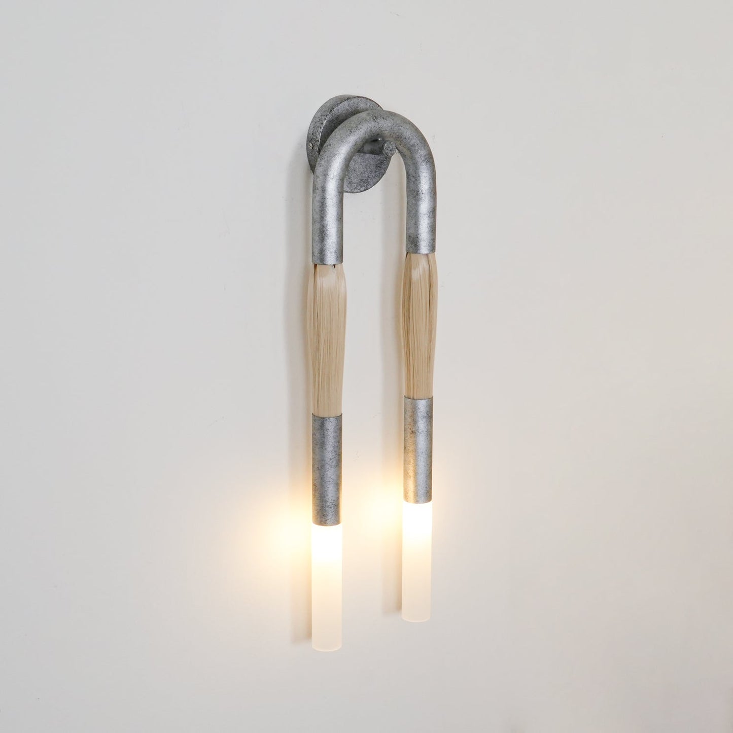 Horsehair Wall Lamp with Wrought Iron and Glass Design