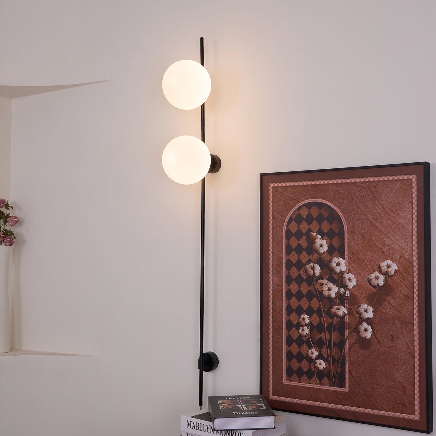 Houseof Plug-in Wall Light with White Glass Shade LED