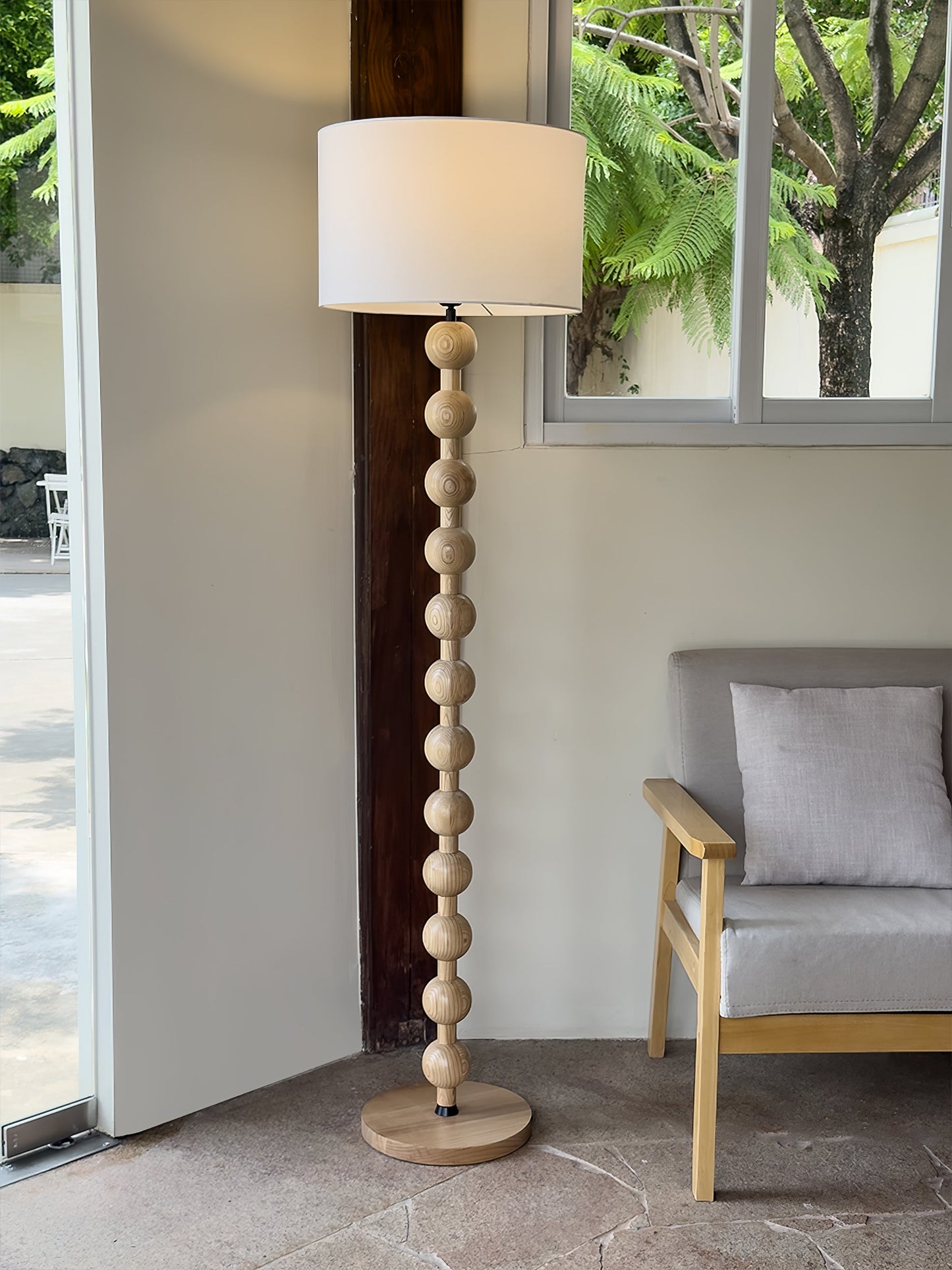 Hugo Barbell Floor Lamp - LED Indoor Lighting, Ash Wood