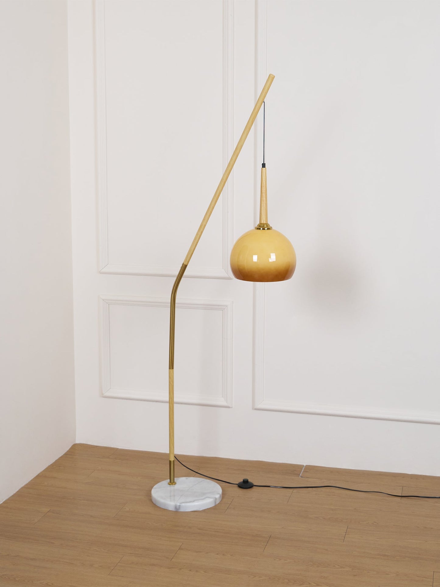 Hulusi Hanging Floor Lamp with Orange Shade and Marble Base