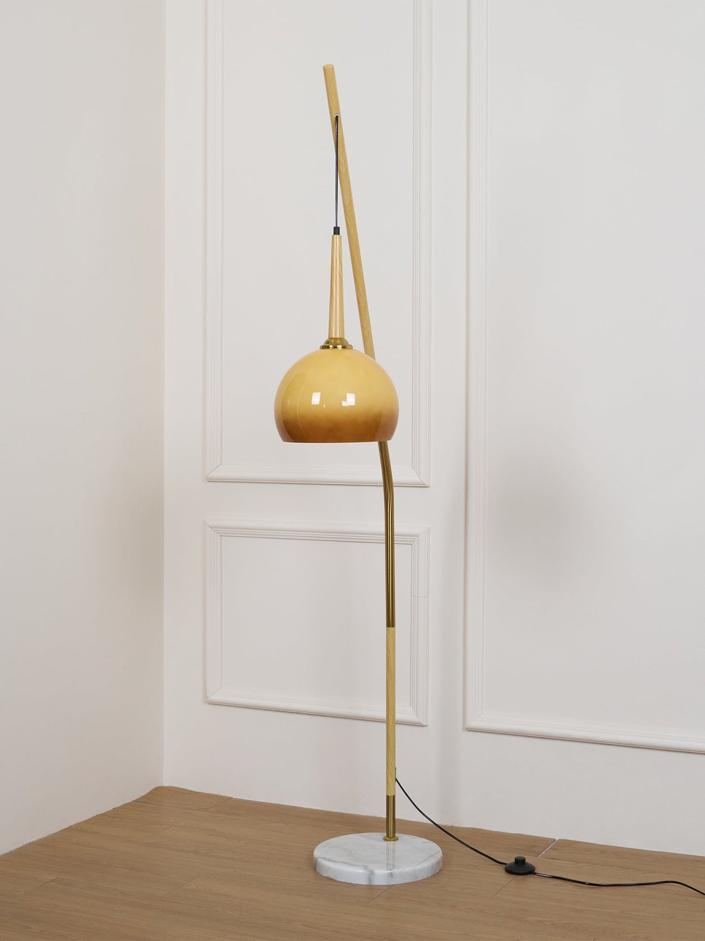 Hulusi Hanging Floor Lamp with Orange Shade and Marble Base
