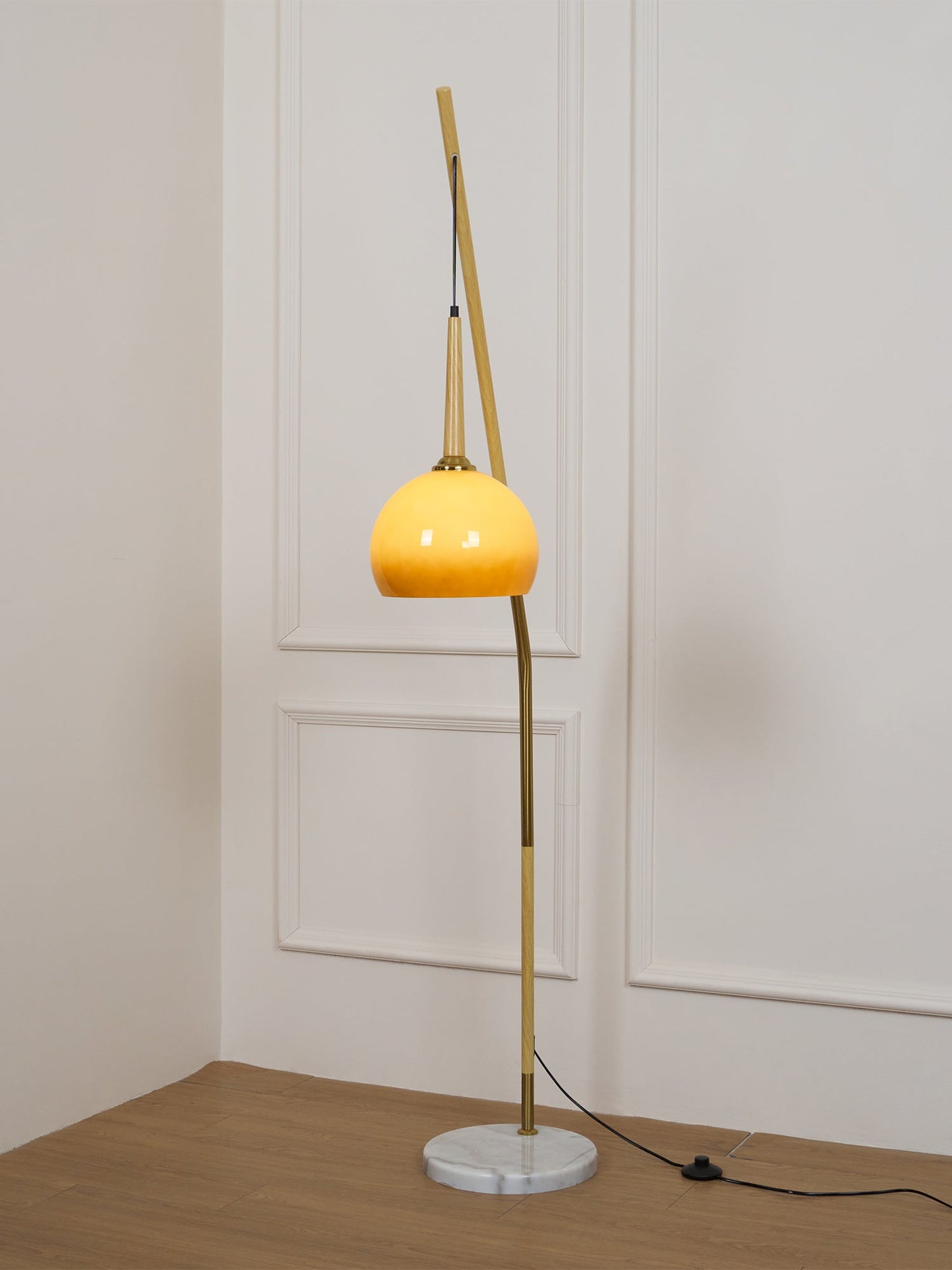 Hulusi Hanging Floor Lamp with Orange Shade and Marble Base