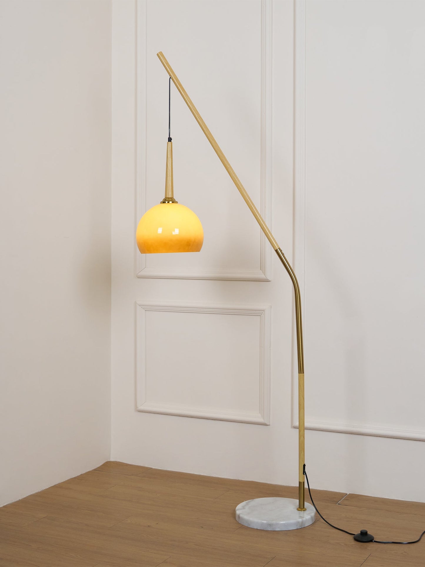 Hulusi Hanging Floor Lamp with Orange Shade and Marble Base