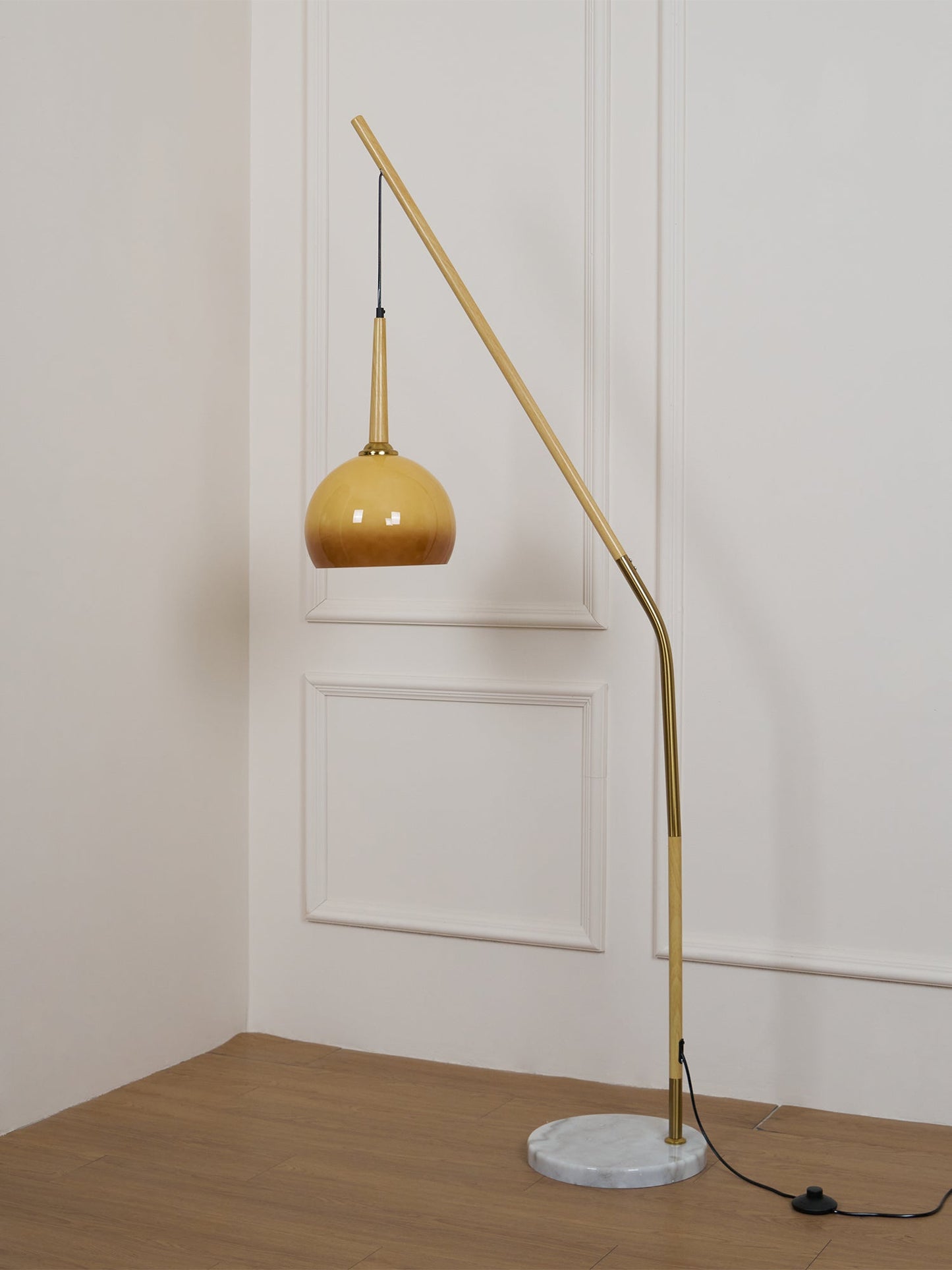 Hulusi Hanging Floor Lamp with Orange Shade and Marble Base